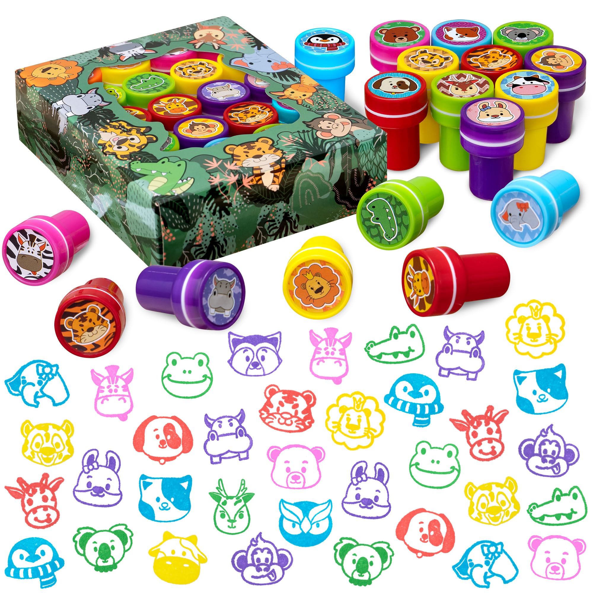 Jungle Safari Party Favors 20 PCS Wild Animals Stamps for Kids Birthday Gifts, Zoo Animal Stamps for Kids, Self Inking Stamps