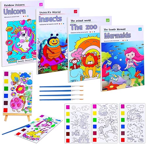 Vista 53 de JUNQIU - Libros de acuarela para colorear para niños de 4 a 8 años, libro de pintura de acuarela de bolsillo para niños pequeños, rellenos de cesta