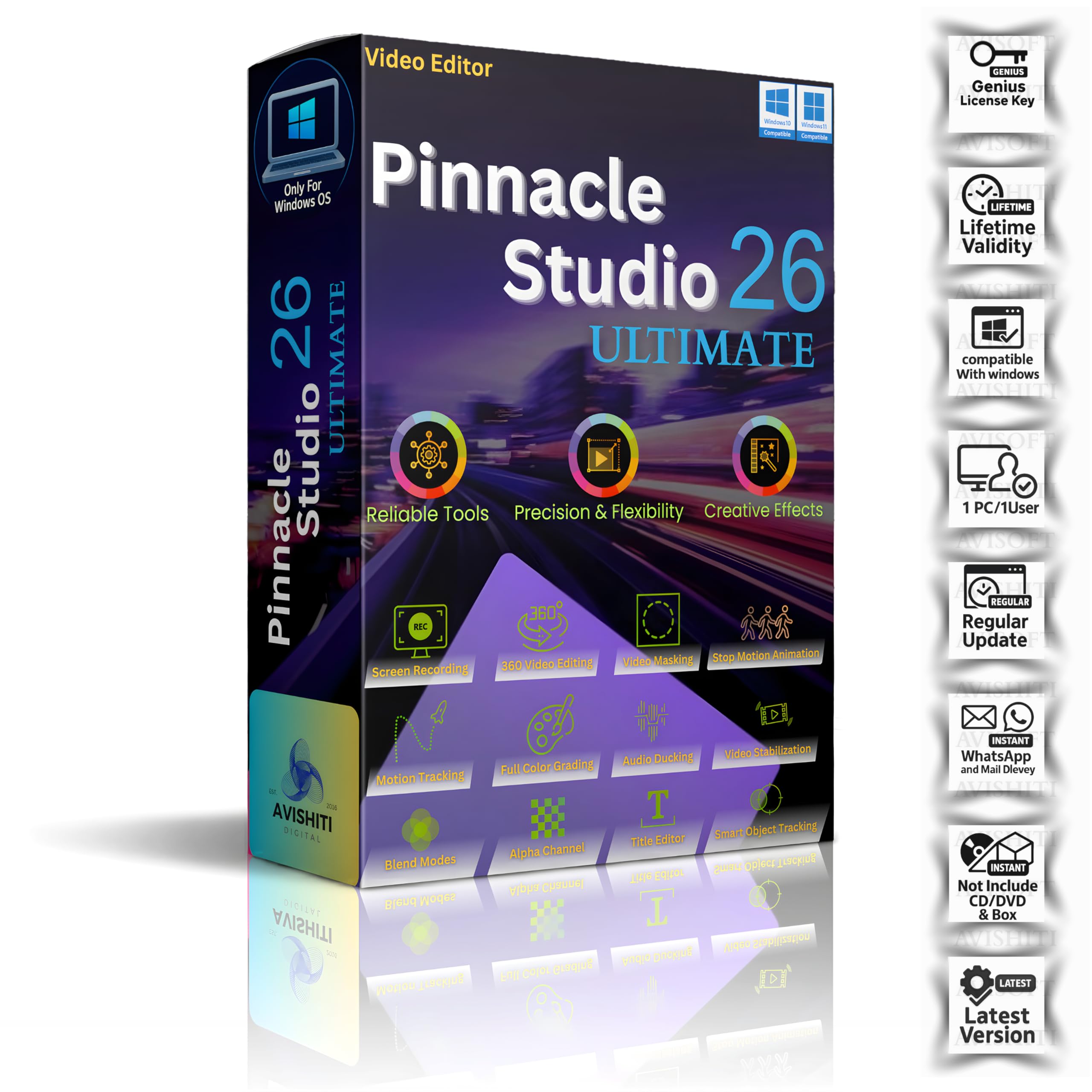 Pinnacle Studio 26 Ultimate | Lifetime License | for Windows 11/10 PC | Single User, Single Device | Pro Level Video Editing Suite with Unlimited Tracks | Advanced Colour Grading | 360° Video Editing | Smart Object Tracking | Video Masking | MultiCam Capture | Advanced Keyframing | Motion Tracking | AI Enhanced Editing Tools | 8K Import Support & Hundreds of Effects | Transitions & Templates