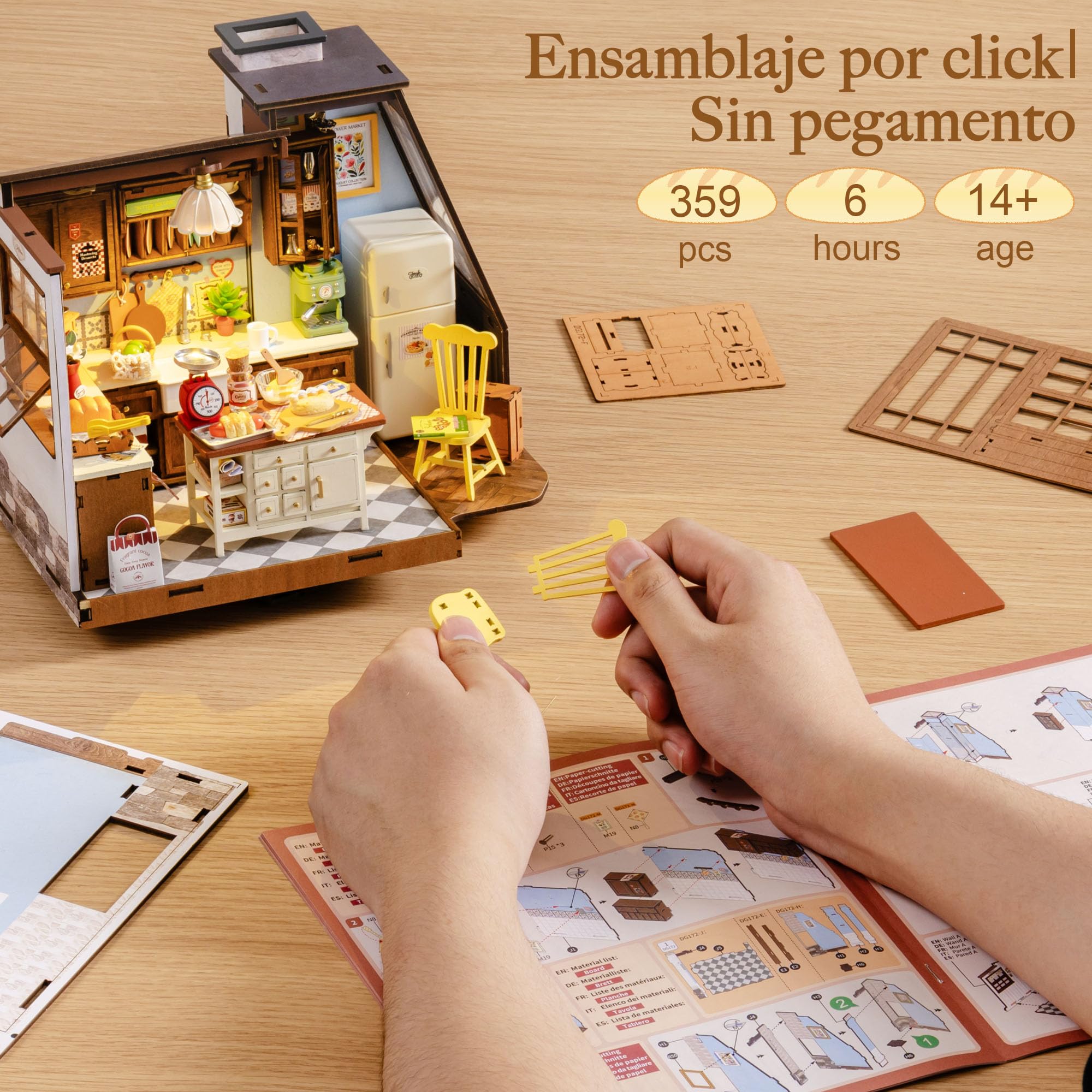 Rolife Maquetas - DIY Miniature House Diorama Cocina de panadería, Casas Miniaturas para Montar Puzzle 3D Madera Book Nook para Adultos Adolescentes