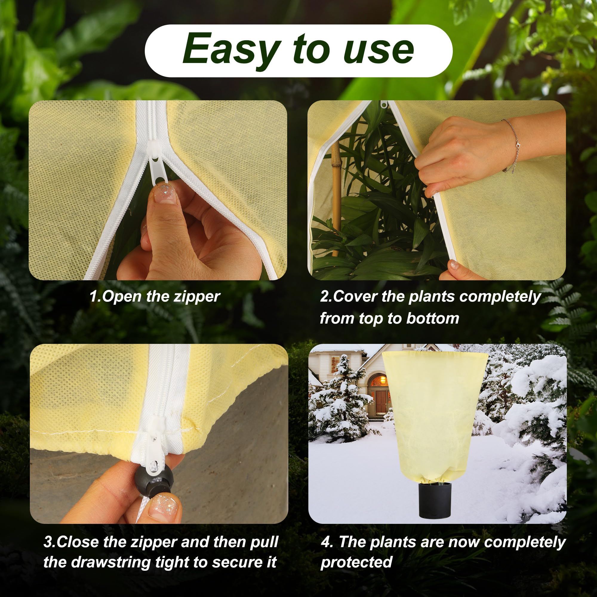 3 PCS Funda para Plantas 180x120cm 85g/m², Malla Antiheladas con Cremallera y Cordón, Manta Termica Plantas Resistente y Reutilizable, Cubre Plantas Invierno para Árboles y Arbustos