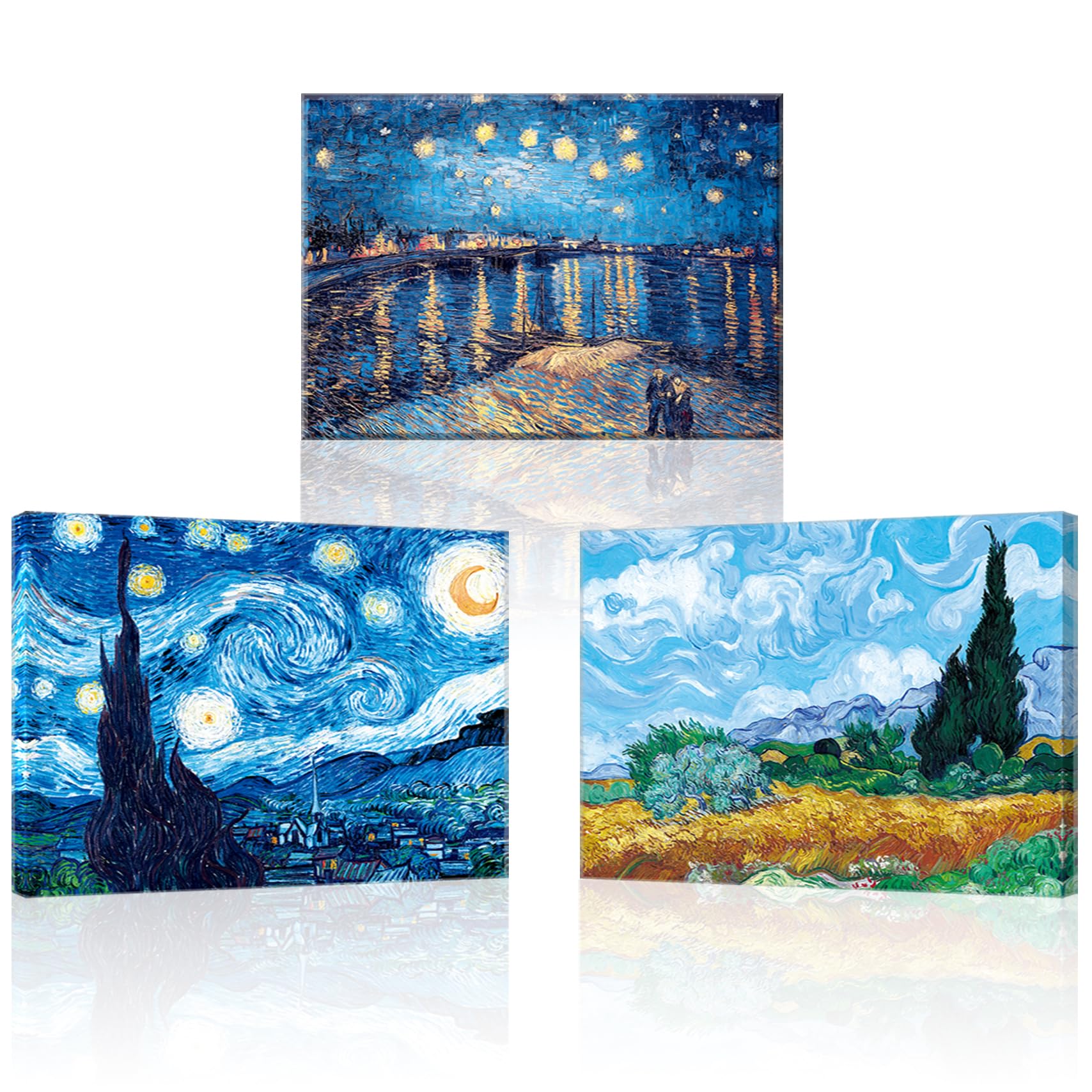 Piy Painting Sternennacht Leinwanddruck, Buntes Leinwand Malerei, Landschaft Gemälde, Leicht Zu Hängen Für Wohnzimmer Flur Küche Schlafzimmer, Set Von 3, 58x40cm (174x40 cm), Eingebautem Holzrahmen