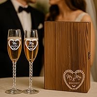 Vista 4 de Froolu Juego de vasos para tostados Mr & Mrs personalizados, caja de madera incluida (diseño #6)