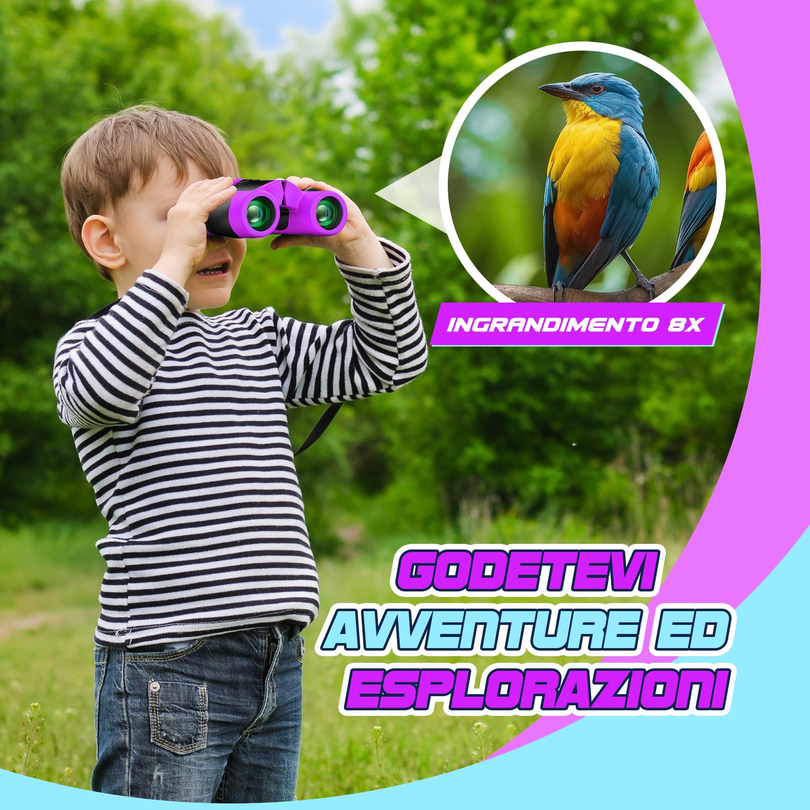Upgrade Impermeabile Compatto Binocolo per Bambini - 8x21, All'aperto Idea Giocattoli Regalo