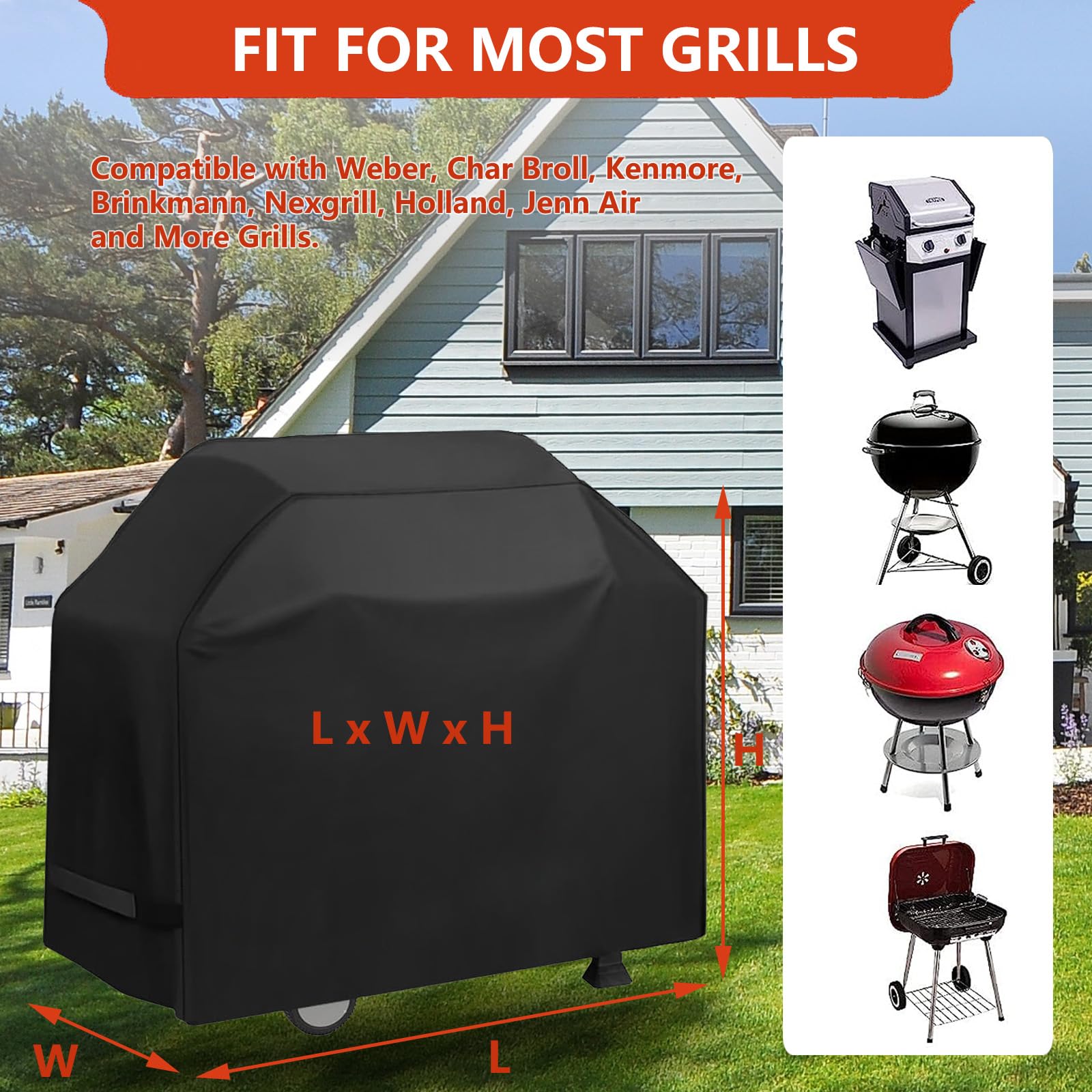 Copertura Barbecue da Esterno, Copri BBQ Impermeabile 210d Oxford, Telo Copri Barbecue Protezione UV per Weber, Brinkmann e la Maggior Marca del BBQ,170x61x117cm