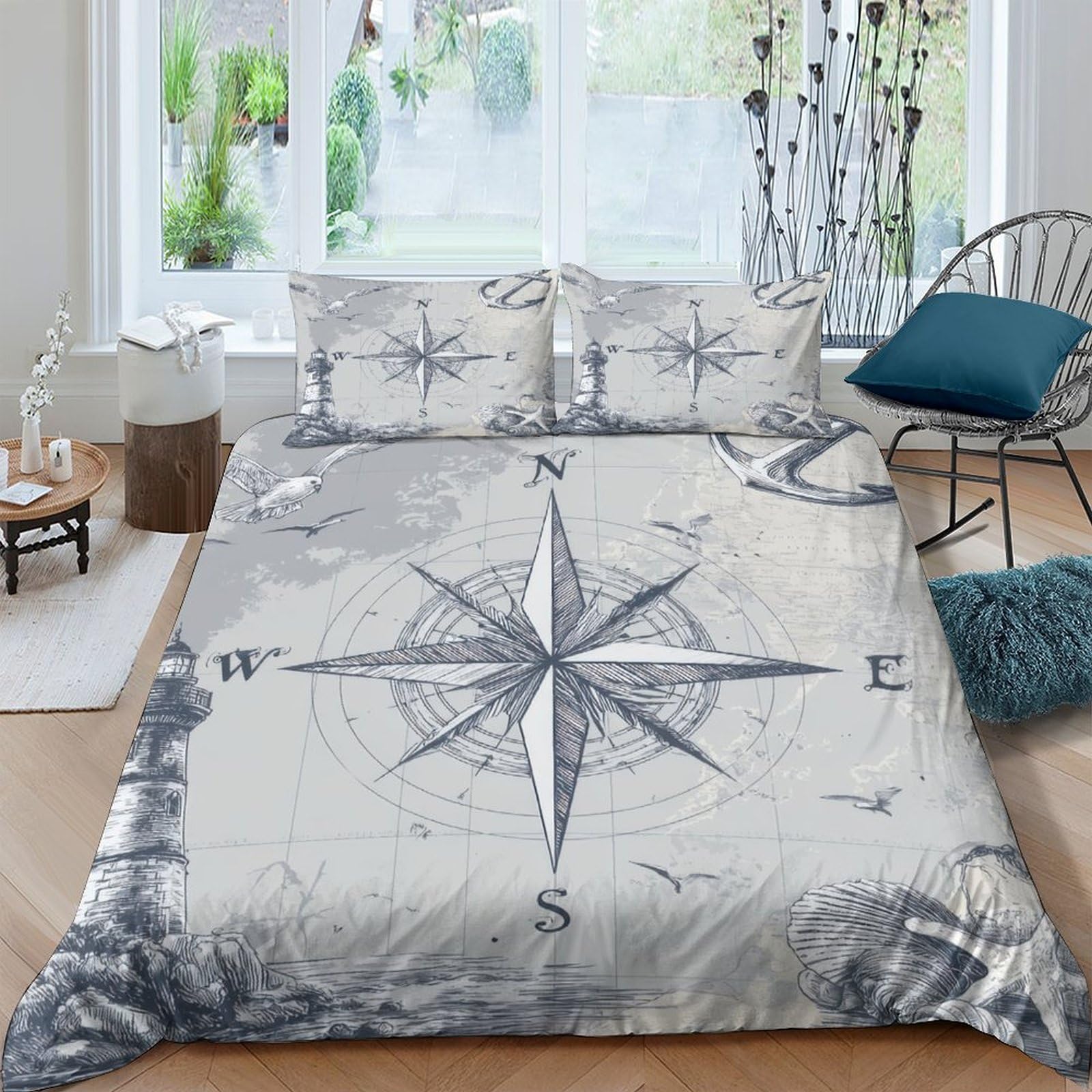 Ctjqhvkz Style-4 3D Printed Compass Map Fitted Sheet Microfiber Bedroom Decor Nautical Bed Cover For Adult Teen Guest Room Protection Single（135X200cm）