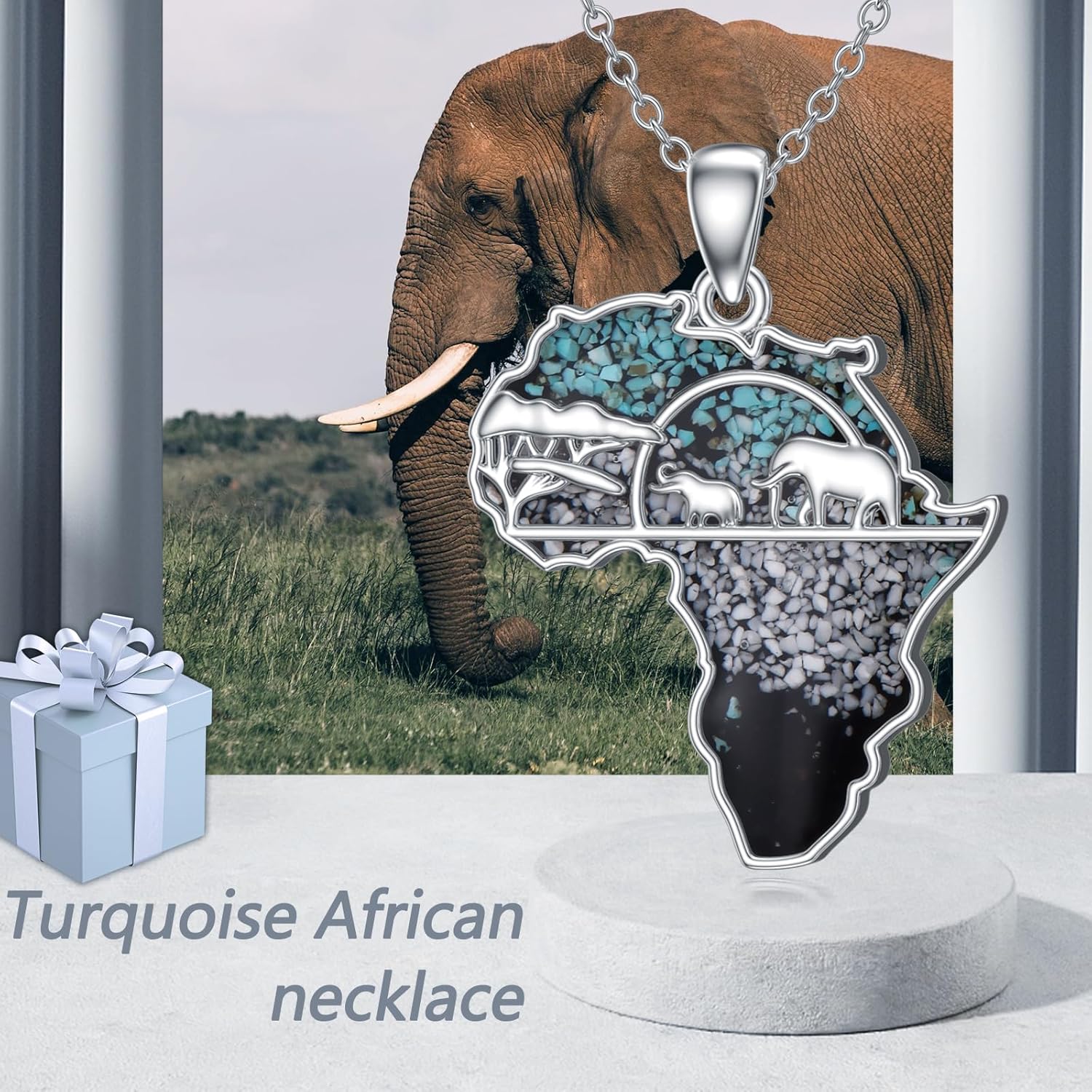 Africa Map Necklace 925 Sterling Silver Turquoise Pendant Jewelry Gift For Men Women - Image 5