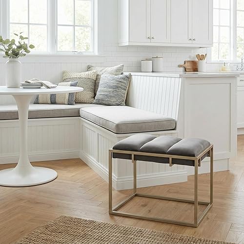 Miniatura 7 de Cortesi Home Bourne otomana rectangular de 20 pulgadas de alto terciopelo gris y metal dorado champán