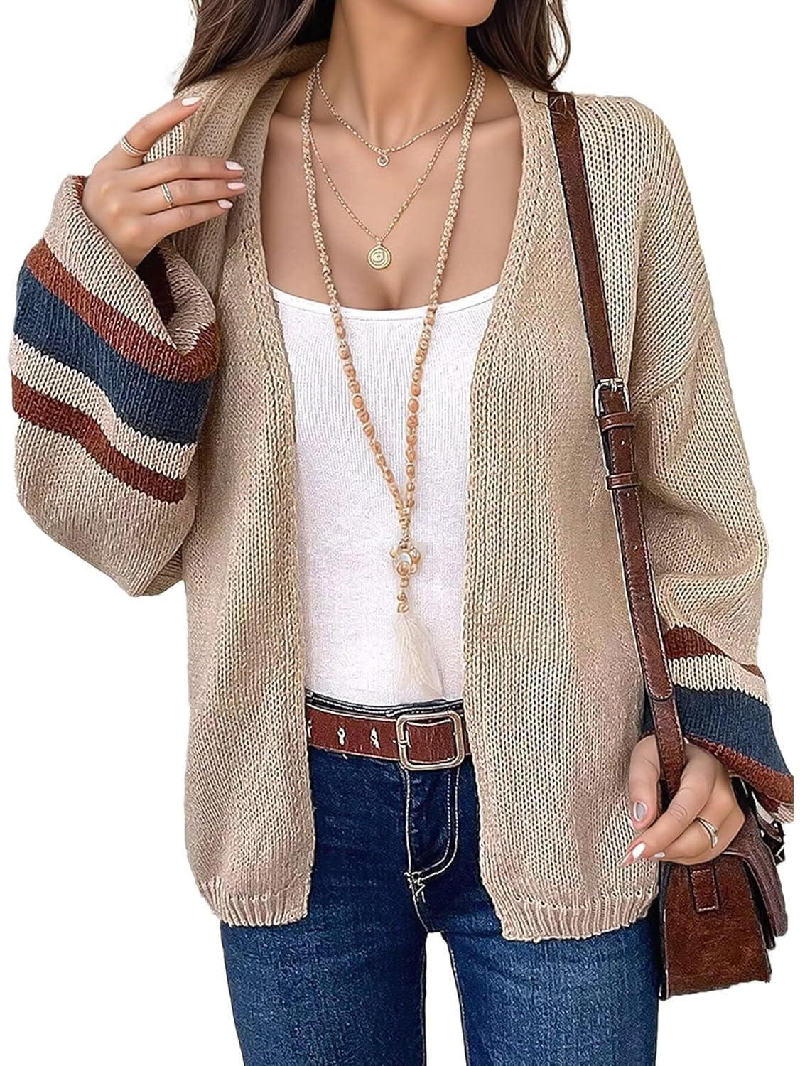 Flamingals Womens Lantern Long Sleeve Open Front Cardigan Soft Lightweight Pointelle Knit Fall Outerwear Fall