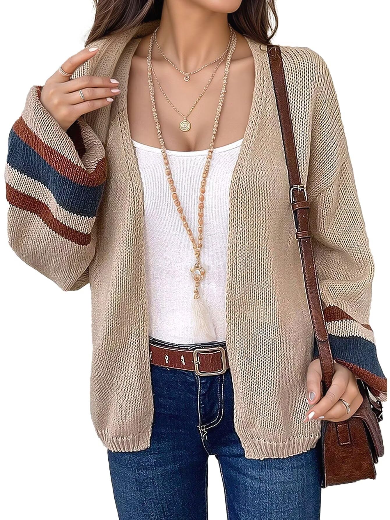 Flamingals Womens Lantern Long Sleeve Open Front Cardigan Soft Lightweight Pointelle Knit Fall Outerwear Fall