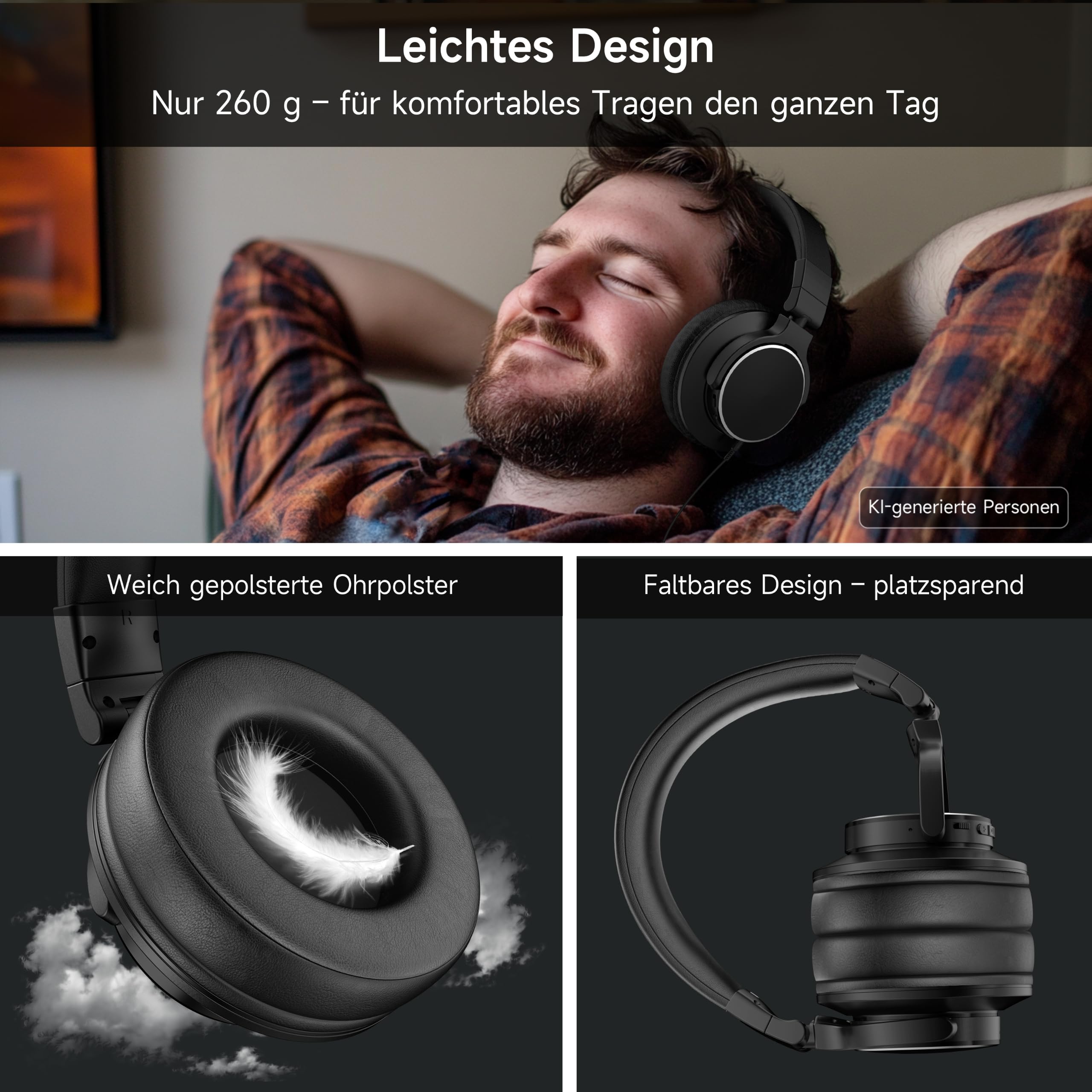 syndesmos Professionelle Studio Kopfhörer, Over Ear Kopfhörer mit Kabel, 6.35 & 3.5mm Klinke, 50mm Treiber, DJ & Monitoring Kopfhörer, DJ Headphones für Studio, Podcast, Handy, PC, E-Drum Gitarre