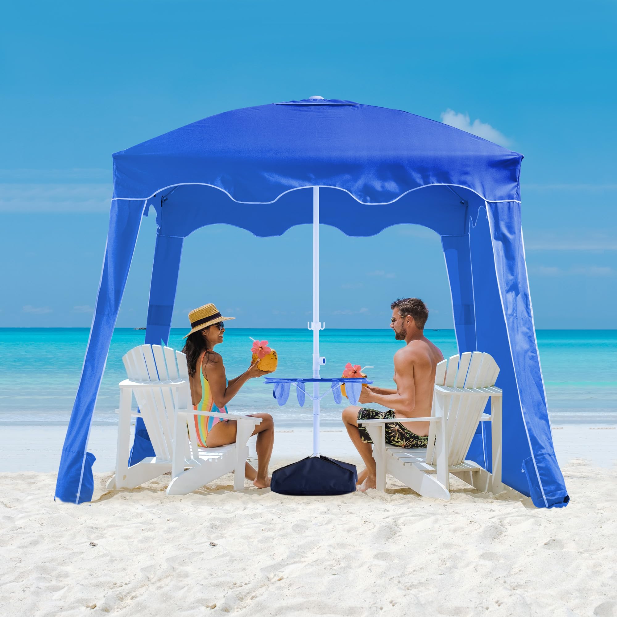 JEAREY 6.5x6.5ft Beach Cabana with Detachable Sand Anchor & Side Wall, Portable UV 50+ Protection Beach Cabanas for Sand, Easy to Set Up Beach Cabana Umbrella with Table, Beach Cabana Canopy