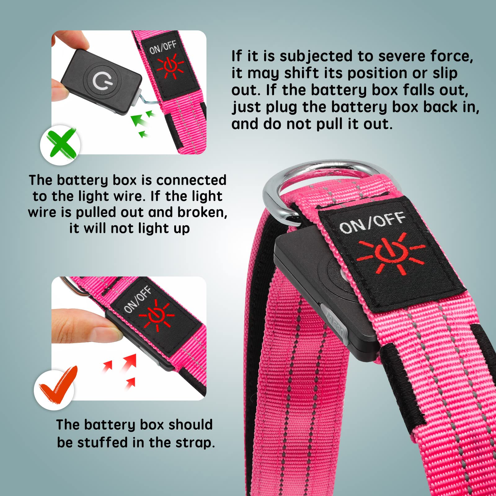 Guinzaglio per cani a led grande, leggero, impermeabile, resistente guinzaglio riflettente in nylon con luce per passeggiate notturne, 4 m di sicurezza Glow in the Dark Guinzagli per cani rosa