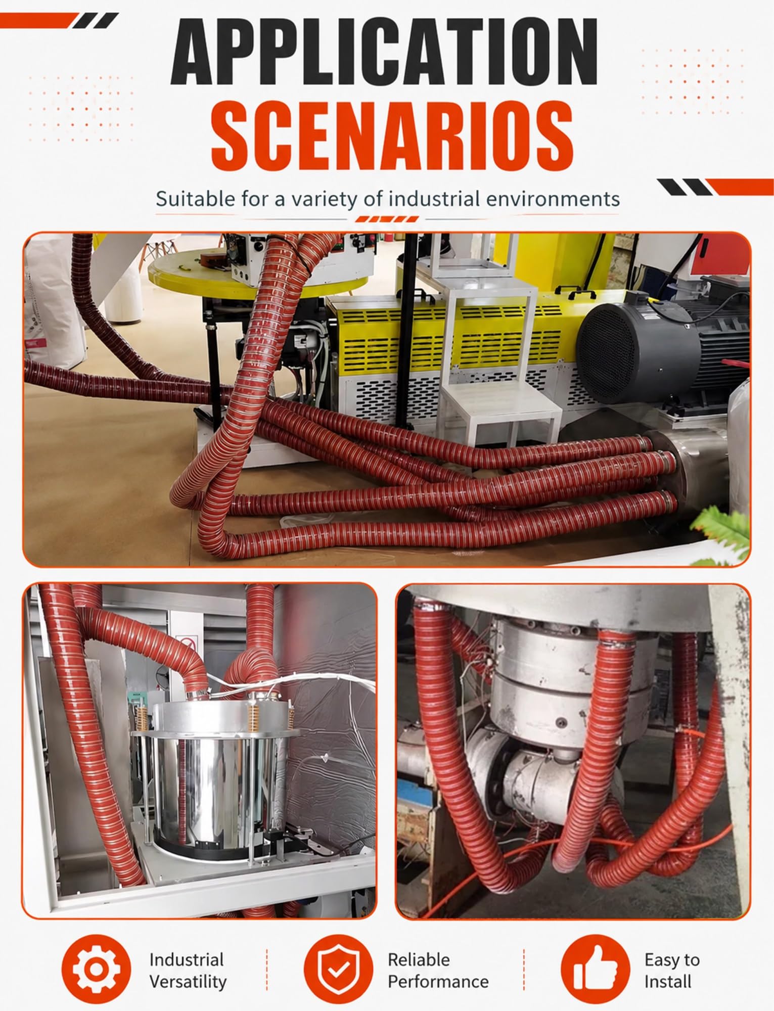 Manguera de silicona ignífuga reforzada con alambre de acero,conducto flexible de fibra de vidrio resistente al calor for extracción de humos industriales(7cm/2.76in,400cm/157.48in)