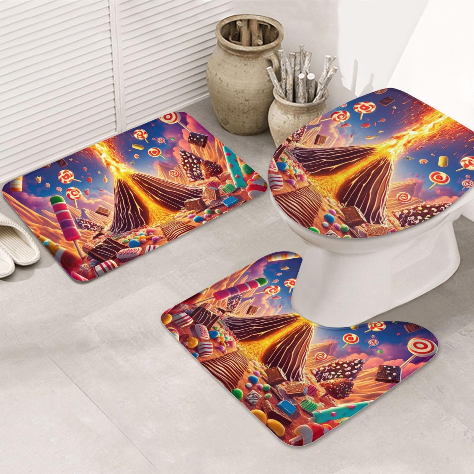 Juego de alfombras de baño para ducha y WC estampado Chocolate Candy World