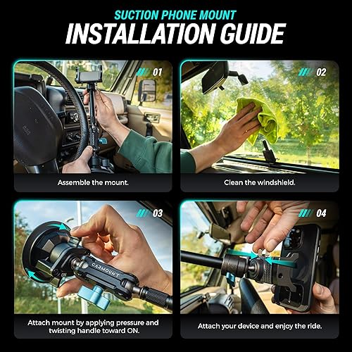 Miniatura 6 de CARMOUNT TitanX100 Long - Soporte de teléfono para camión - Soporte de teléfono de metal resistente, soporte de teléfono con ventosa para automóvil,