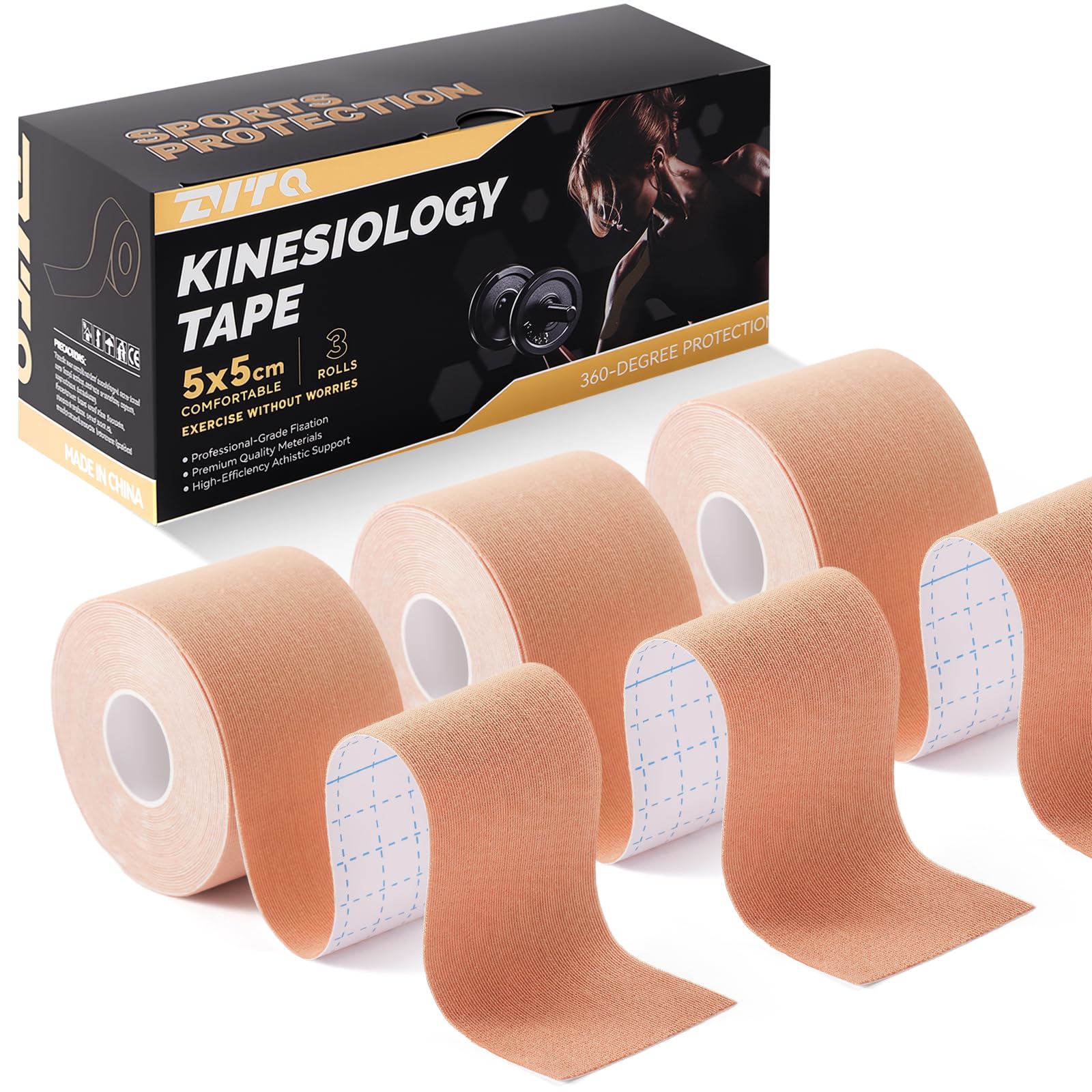 Kinesiology Tape 3 Rolls - Acrylic Adhesive Muscle Tape - Waterproof Breathable Hypoallergenic for Muscle Support Injury Recovery
