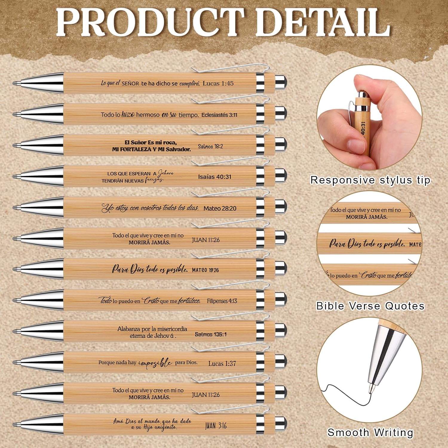 36Pcs/12Sets Regalos Cristianos En Español Spanish Christian Gifts Bulk Spanish Bible Verse Notebooks Church Prayer Journal Religious Scripture Bamboo Pens for Christian Men Women Sunday School Study - Image 3
