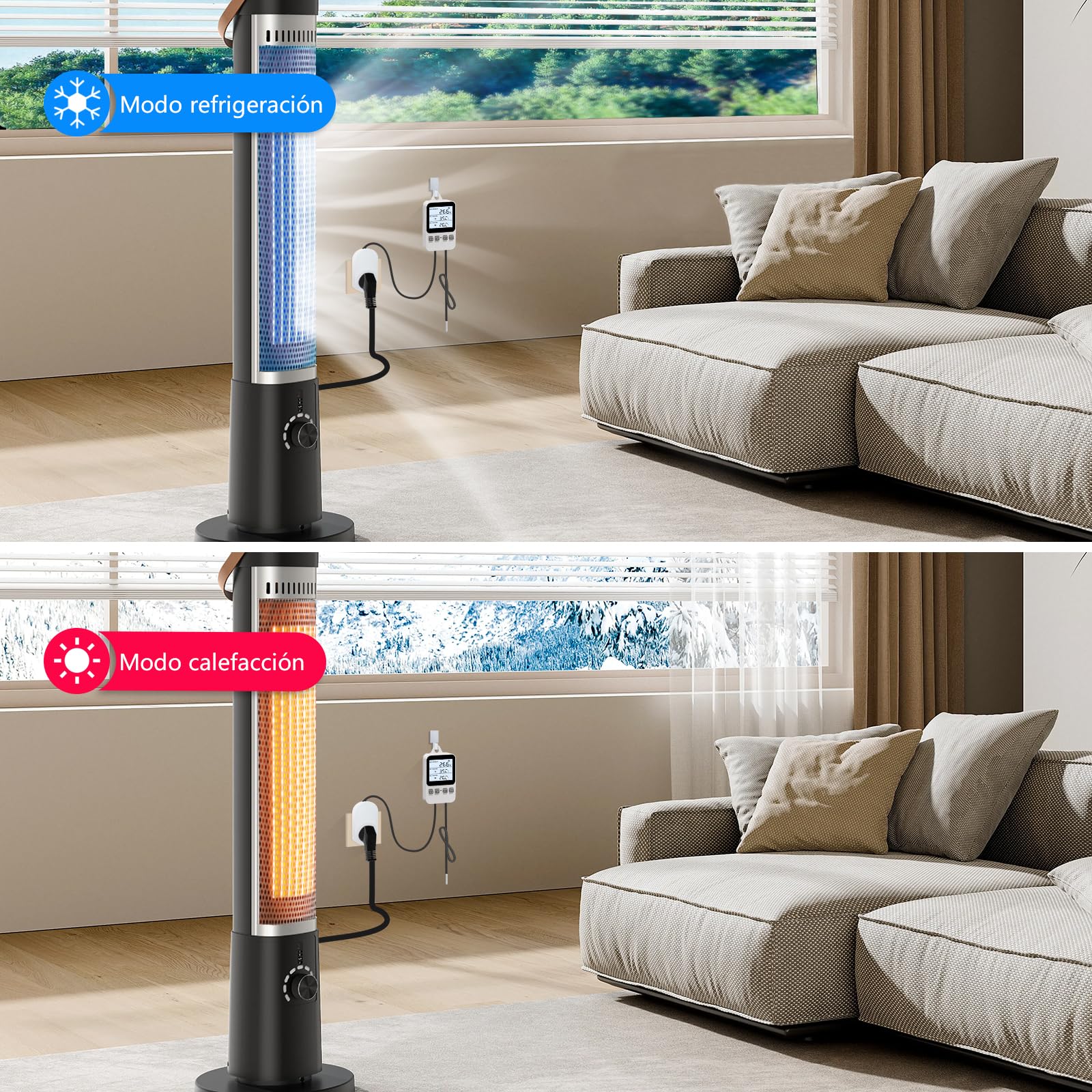 Enchufe Digital Termostato Enchufe, Calefacción Enfriamiento Controlador de Temperatura, Calentador Enfriador Interruptor, para la incubación de Calor Mat Reptil Invernaderos Terrario, 230V 16A