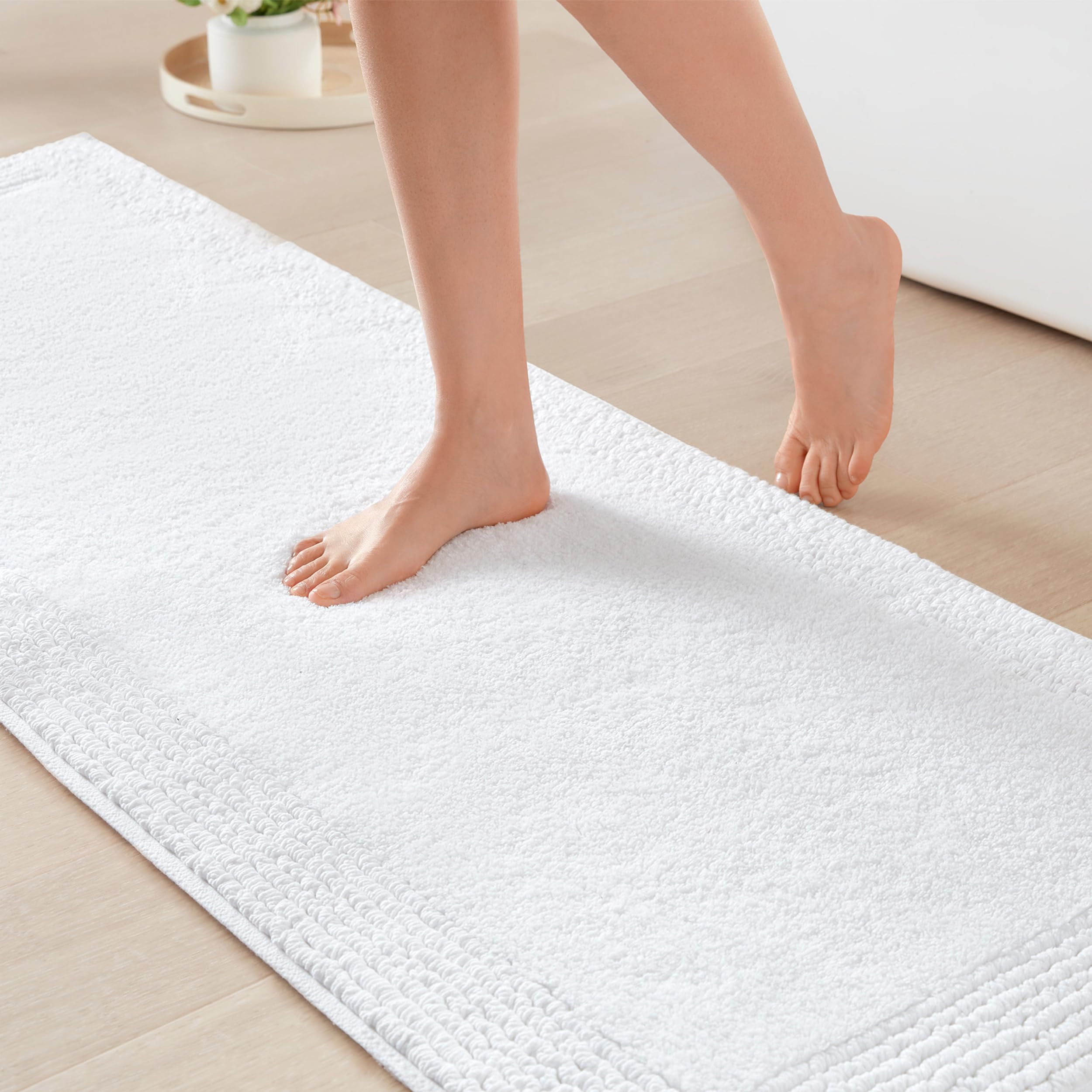 MADISON PARK SIGNATURE Splendor Reversible 100% Cotton Tufted Bathroom Rug-3000 GSM Hotel Quality Luxurious Plush High Pile Bath Mat Absorbent, Quick Dry, Shower Room Décor, 24x72, White