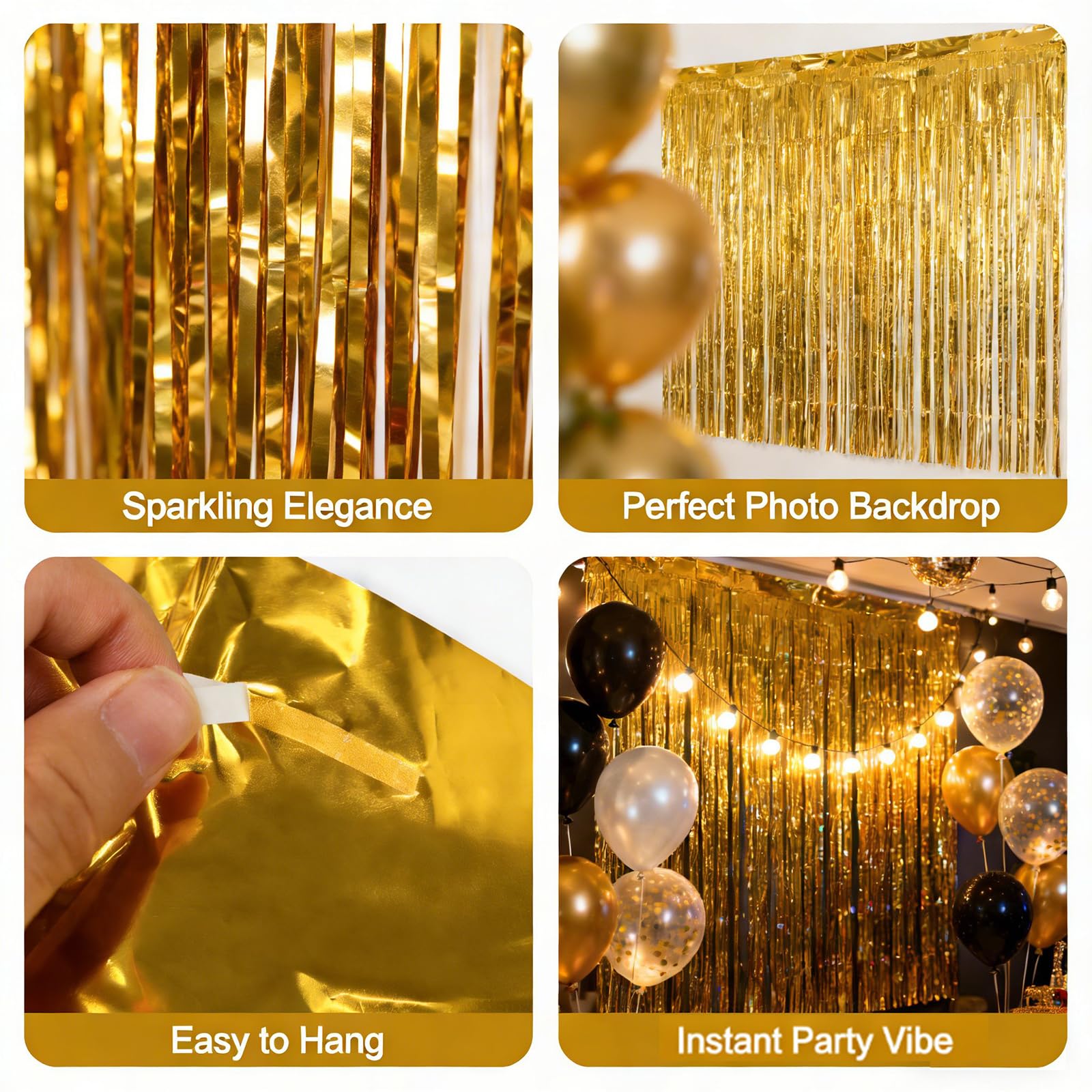 Set Di 6 Tende Metalliche Argento Per Feste – 1M X 2M Ciascuna – Decorazione Lucida Per Compleanni, Matrimoni Ed Eventi Speciali – Fissaggio Con Nastro