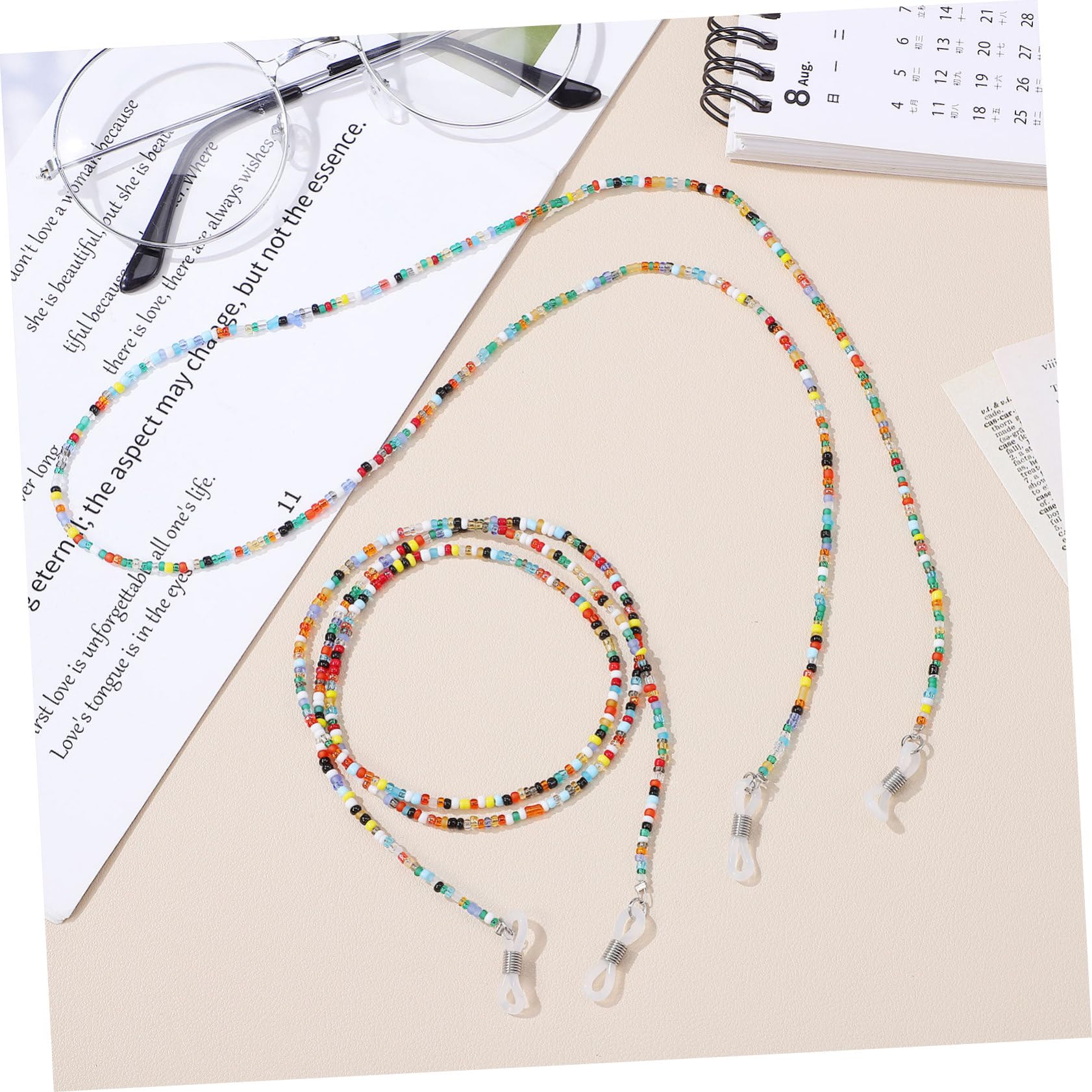 IMIKEYA Cadena para Gafas de Cuentas Finas, 2 Piezas, Plástico, Cuello