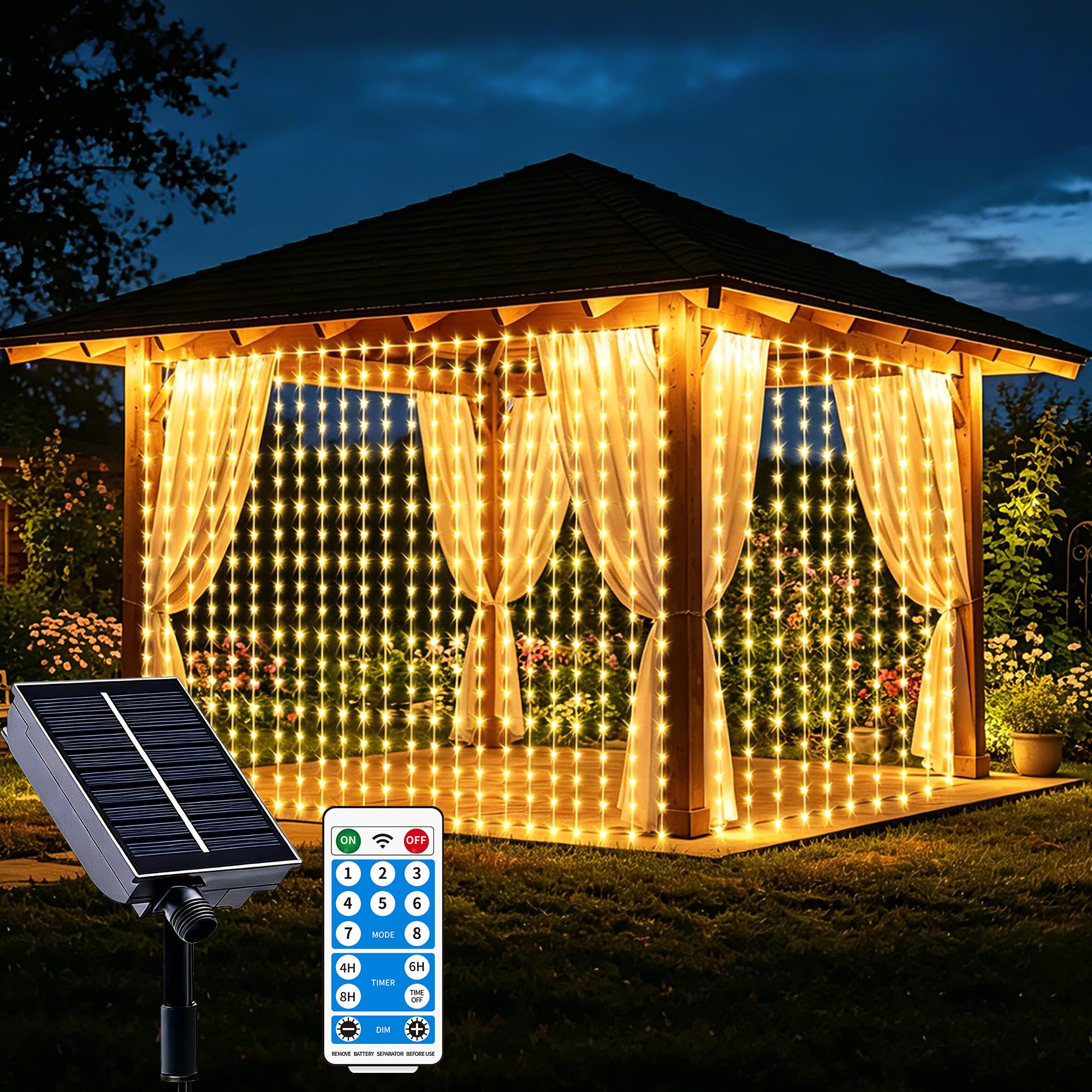 Photo 1 of NeoVita Solar Curtain Lights, 9.8x9.8FT, 300 LED Warm