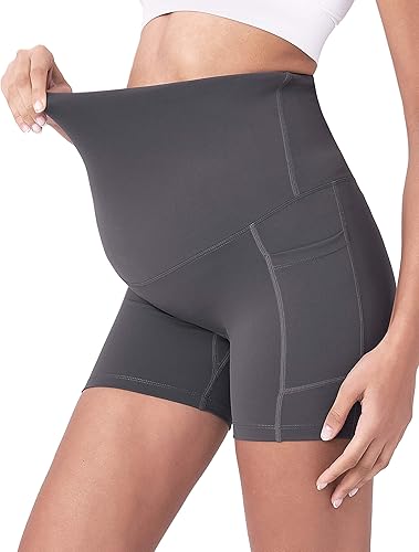 Miniatura 3 de POSHDIVAH - Pantalones cortos de yoga para embarazadas, cubren la barriga, pantalones deportivos cortos para correr, hacer ejercicio y el verano,