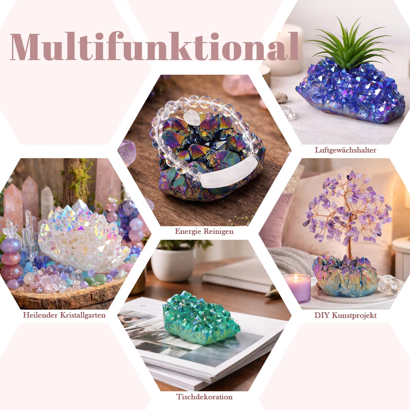 Nupuyai Titanium Coated Bergkristall Druse Rohstein unregelmäßige Kristall Cluster Quarz Geode Edelstein für Reiki Feng Shui Deko