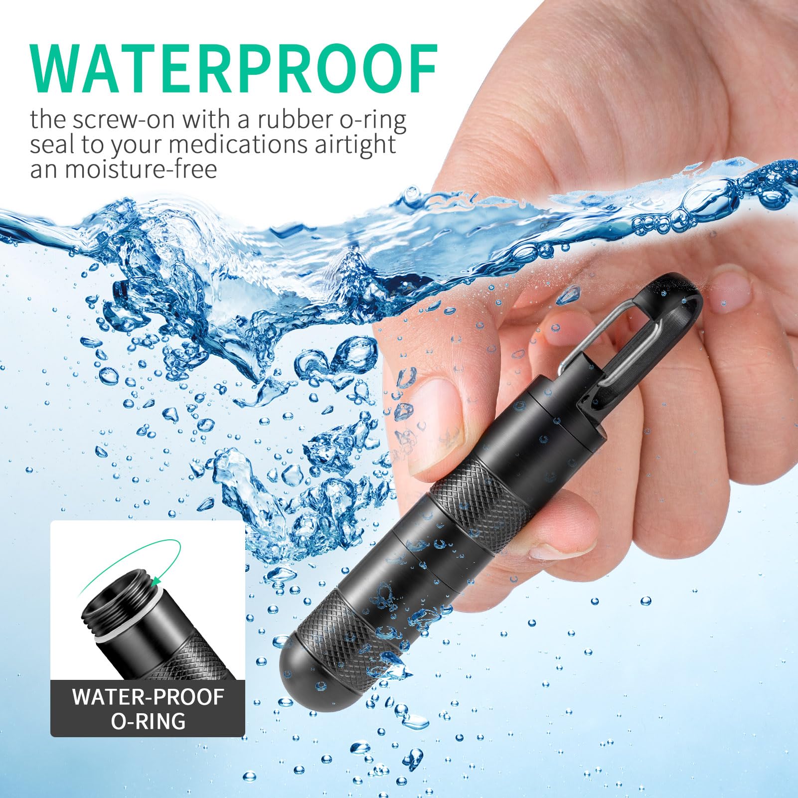 Micro pastillero llavero de titanio pastillero para bolso, pequeño contenedor de píldoras de viaje, pastillero negro, organizador de botellas de medicina para suplemento de aceite de pescado con