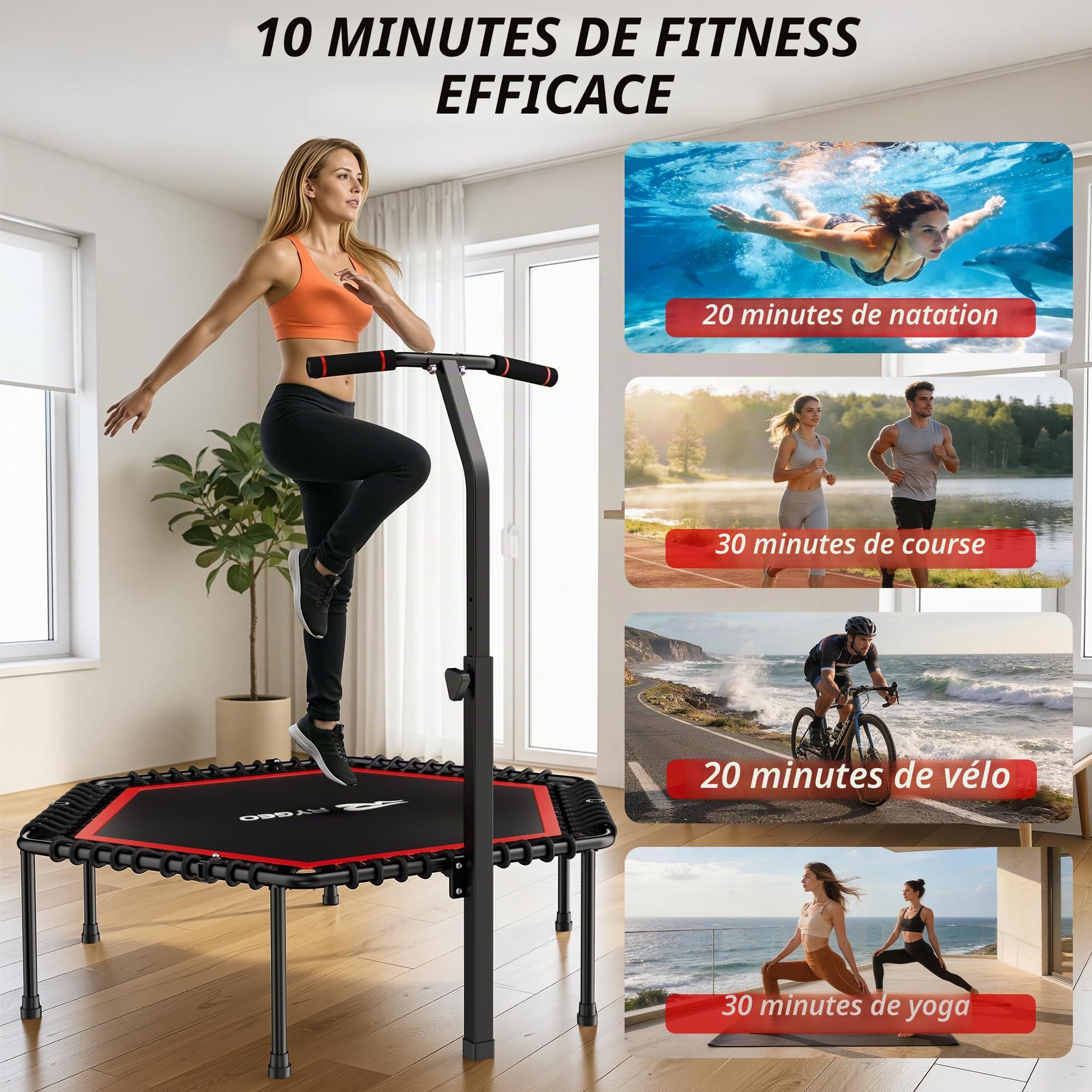 Mini Trampoline Fitness Adulte 50 Pouces - Rebond intérieur avec Cadre Robuste idéal pour l'entraînement à Domicile et Les Exercices Sportifs. Charge maximale 230 kg.