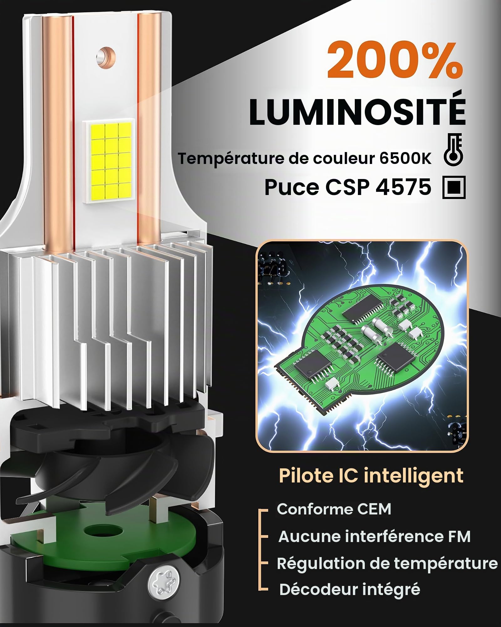 Lampe Stellar – Technologie révolutionnaire, blanc diamant 6 500 K, luminosité + 200%, garantie 2 ans, remplacement du brûleur au xénon, D2S, 1 paire