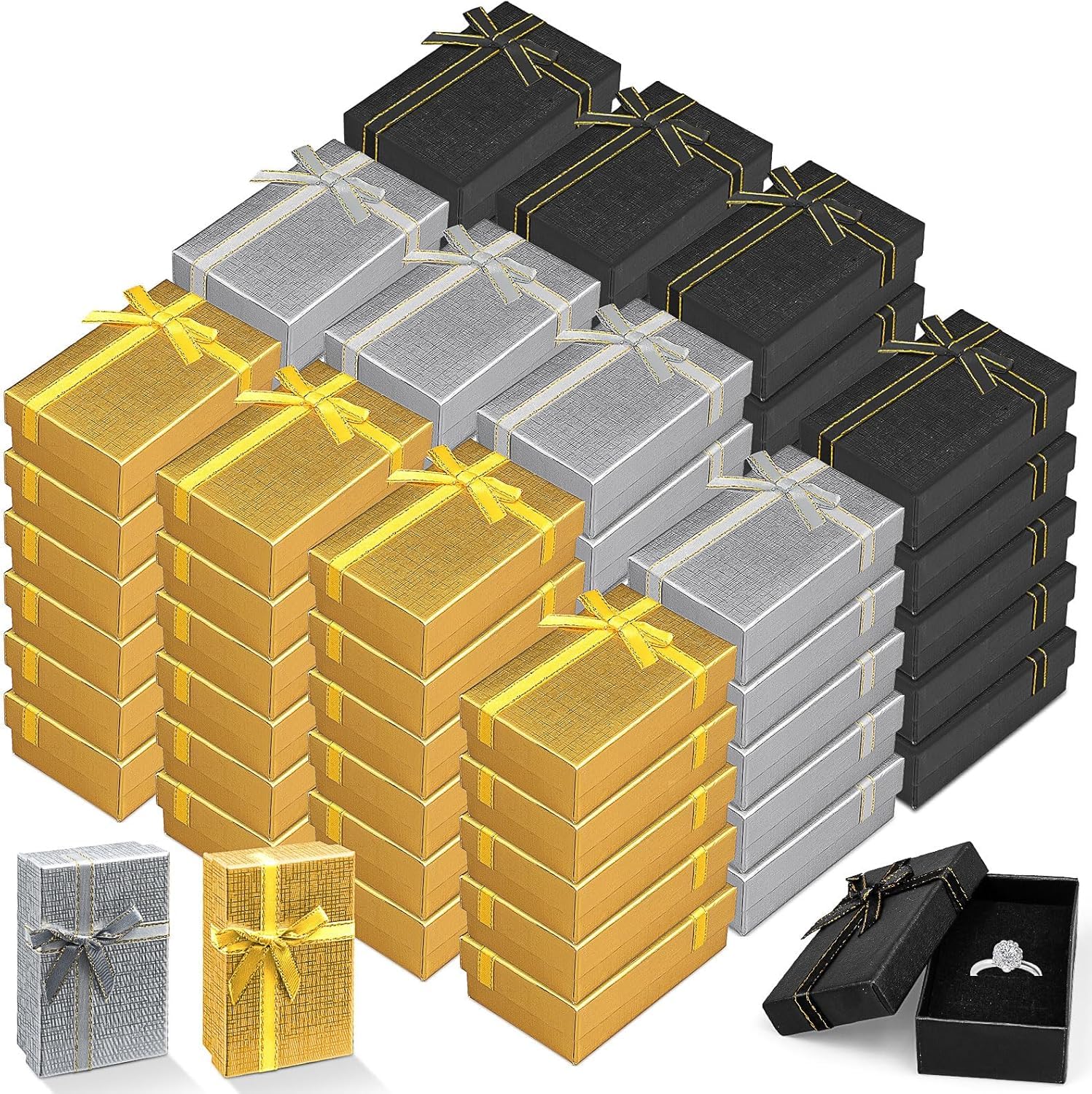 MSYU 72 Pcs Jewelry Gift Box Small Empty Gift Boxes Jewelry Packaging Bulk Gift Wrap Boxes Cardboard Box with Bow for Ring Necklaces Earring Bracelet