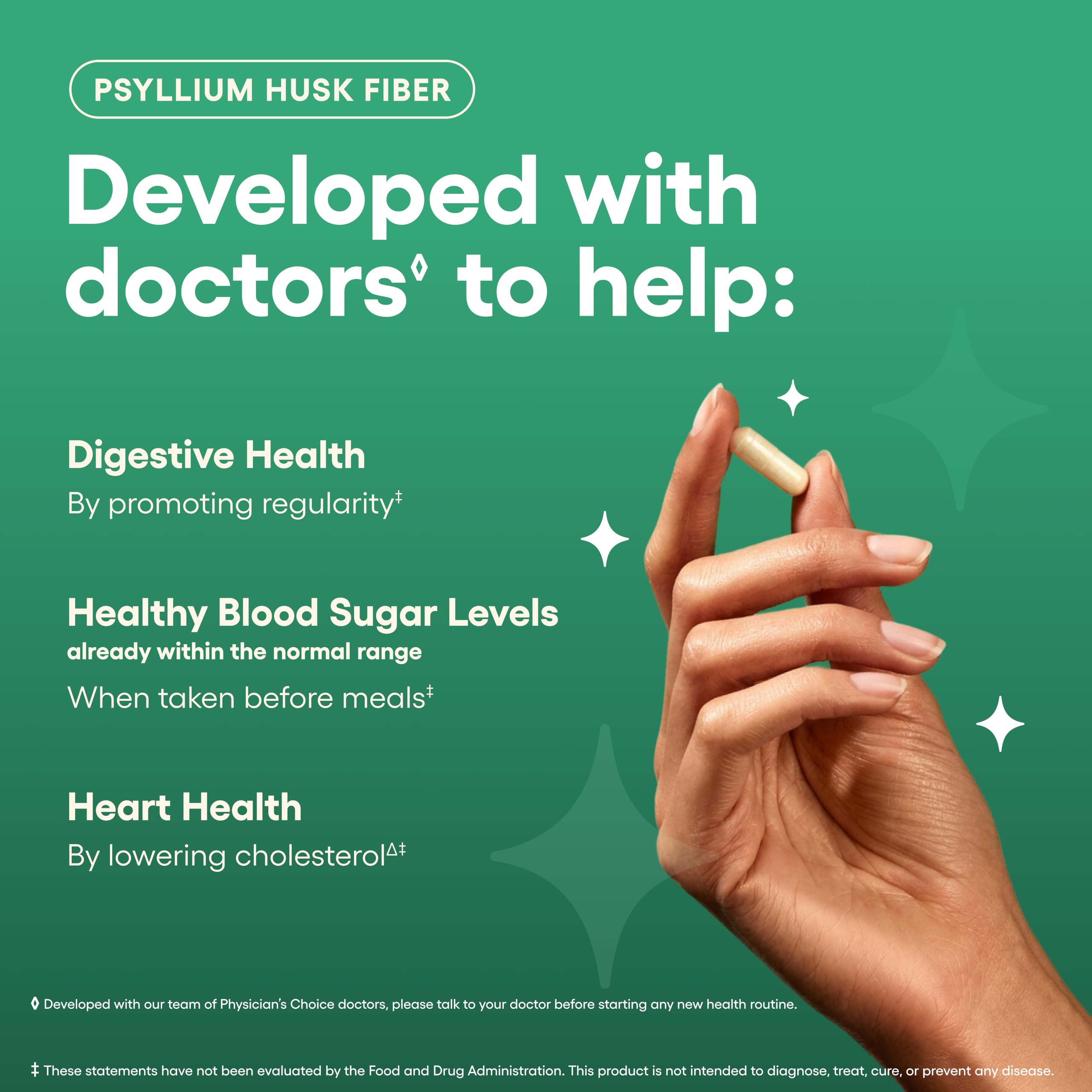 Physician's CHOICE Psyllium Husk Fiber, GLP-1 Friendly, Vegan, 300 Capsules — Amazon image 3