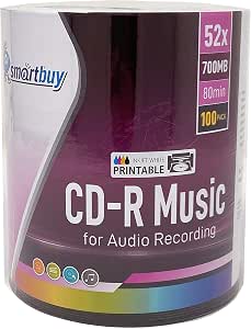 Smartbuy 100 Pack Digital Audio CD-R Music 52X 700MB/80Min White Inkjet ...