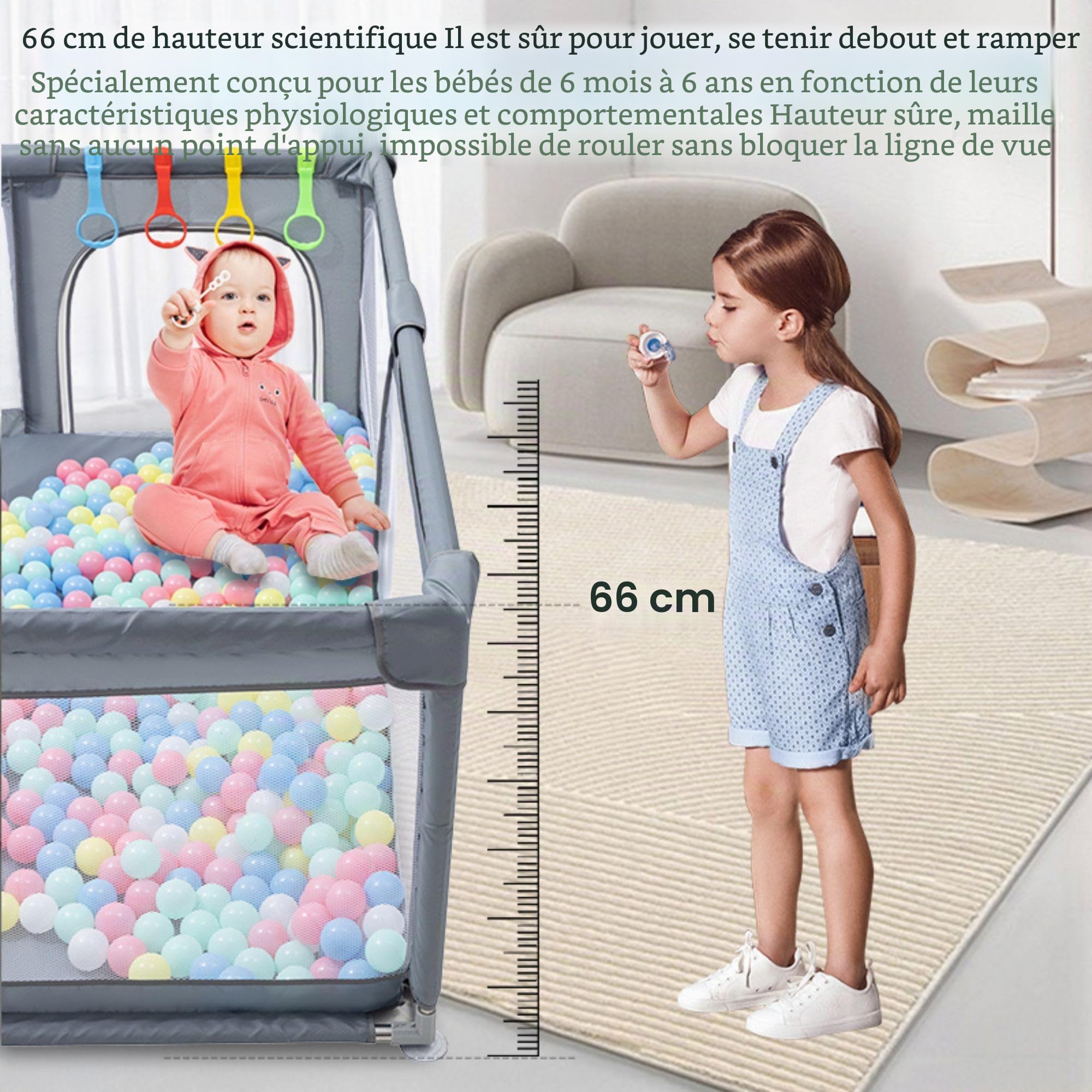 YAZOCO Parc Bébé,120x180cm, modulable, grand parc pour enfant en bas âge, Balle marine sac de rangement, crochet, pour la maison (120x180cm)