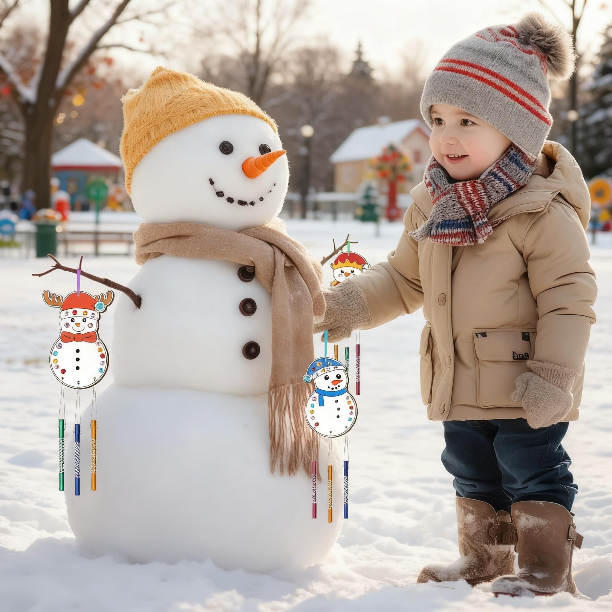 Cyhhsy 6 Pack Christmas Wind Chime Kit for Kids,DIY Color Your Own Wooden Wind Chime Santa Claus Snowman,Christmas Party Decorative Hanging Wind Chime - Image 4