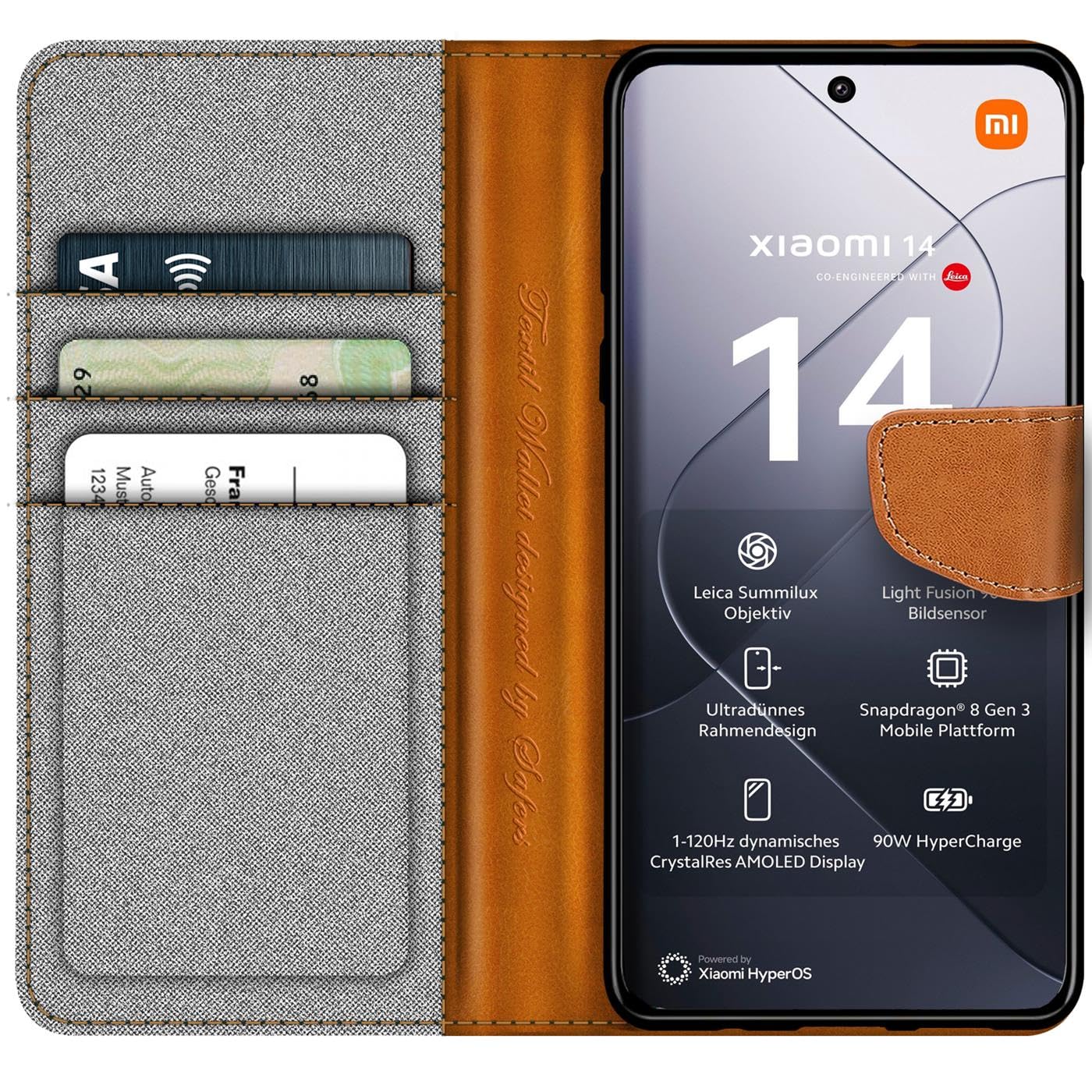 Verco Cover Per Xiaomi Redmi Note 14 Pro 4G, Custodia A Portafoglio In Tessuto Denim Con Chiusura Magnetica E Slot Porta Carte, Grigio - 3