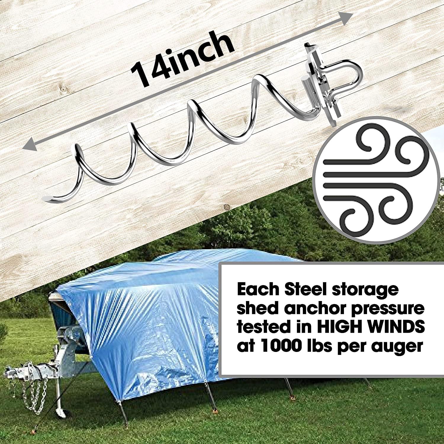 Eurmax 4-Pc Pack Spiral Stakes Heavy Duty Anchor Kit Ice Screw Anchor for Trampoline, Tents, tarps, Canopies,Car Ports,Dog tie Out and etc Bonus Tie Down Straps 4-Pc Pack