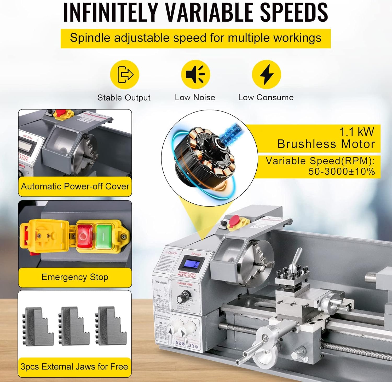 BestEquip Metal Lathe 8.7 x 23.6 Inch/220 x 600MM Mini Metal Lathe 1100W Infinitely Variable Speed Mini Lathe Machine LED Screen for Counter Face Turning Driling