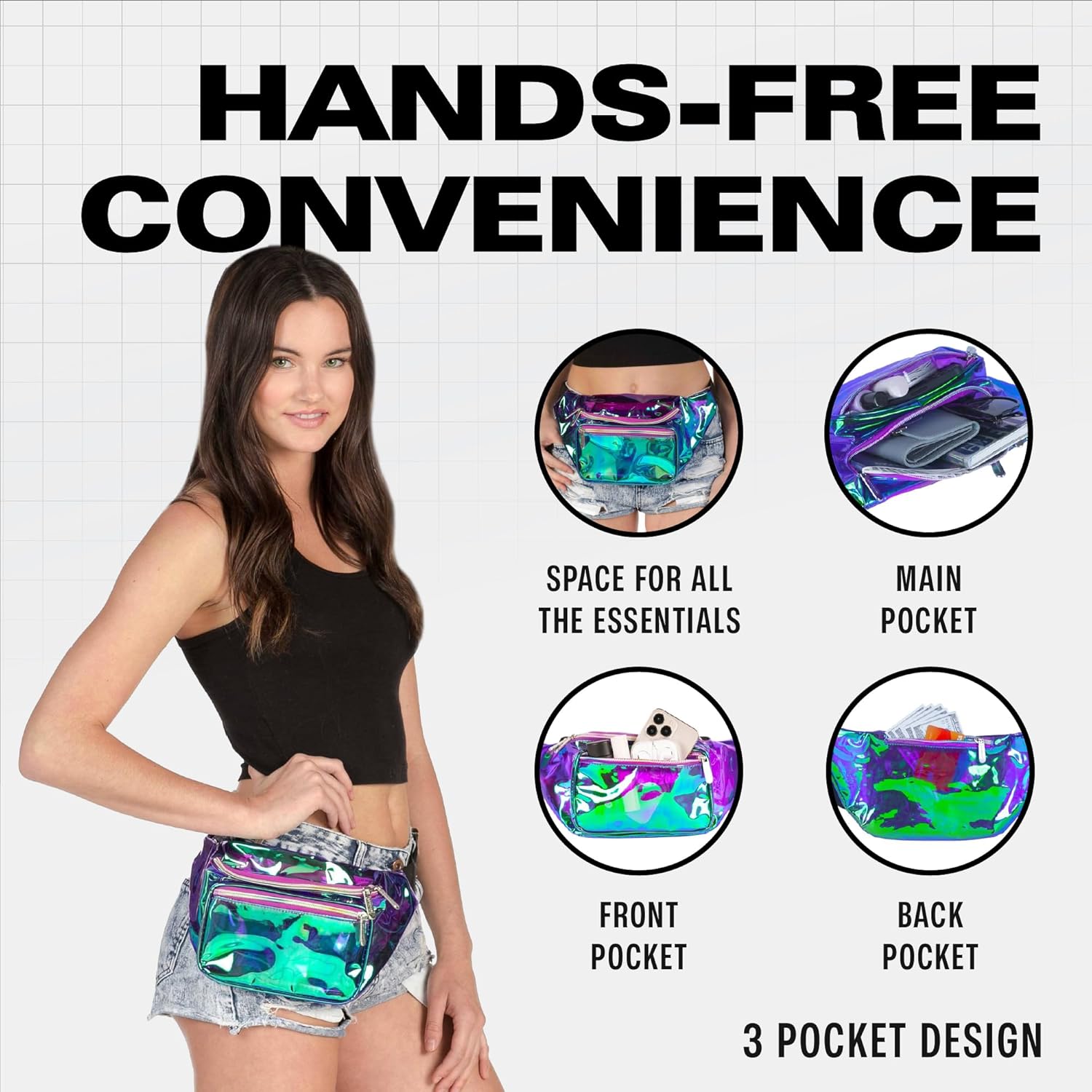 Holographic Fanny Pack Belt bag - Crossbody Waist Bag for Men or Women - Hands-Free, Waterproof Large Bumbag for Hiking, Running, and Travel (purple) - Image 5