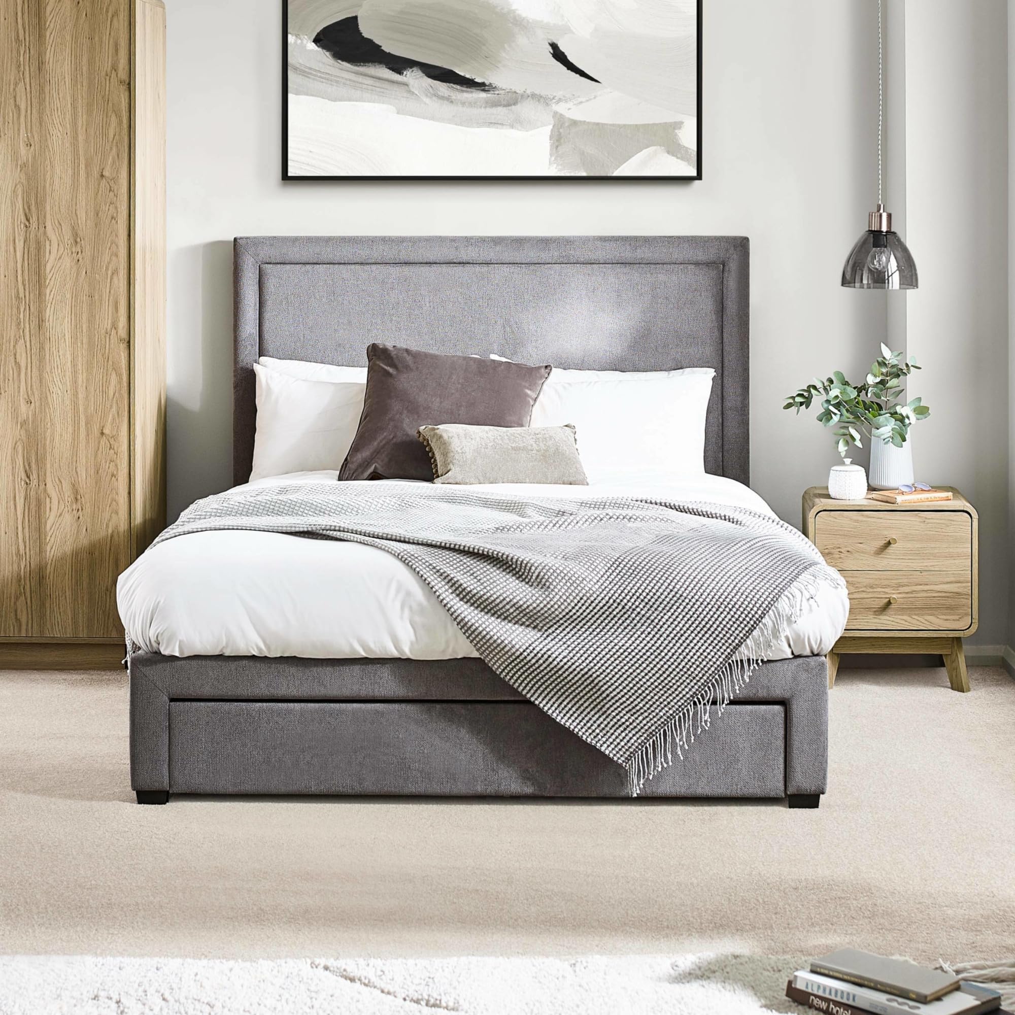 Julian Bowen Mayfair 4 Drawer Storage Grey Fabric Bed Frame - 5ft King Size