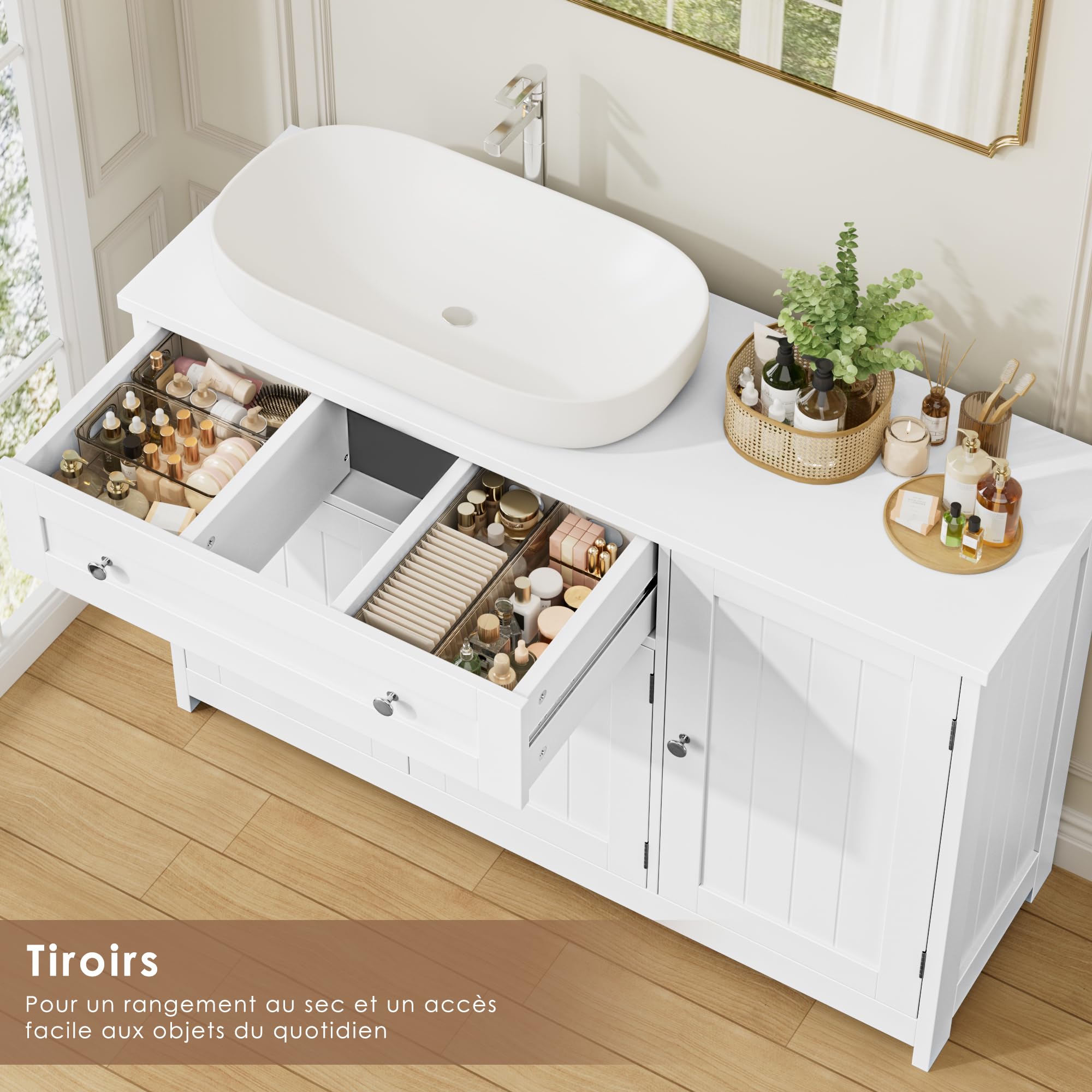 FOREHILL Meuble sous Lavabo Salle de Bain avec Tiroir 90x30x61,5cm Blanc