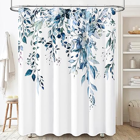 BTTN Eucalyptus Shower Curtain - Stunning Floral Watercolor for Elegance and Privacy in Your Bathroom