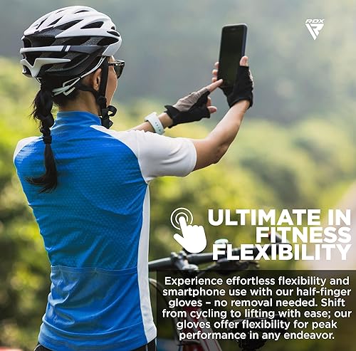 Miniatura 7 de RDX Guantes de levantamiento de pesas para gimnasio, entrenamiento, protección antideslizante para la palma de medio dedo, guantes de ejercicio para