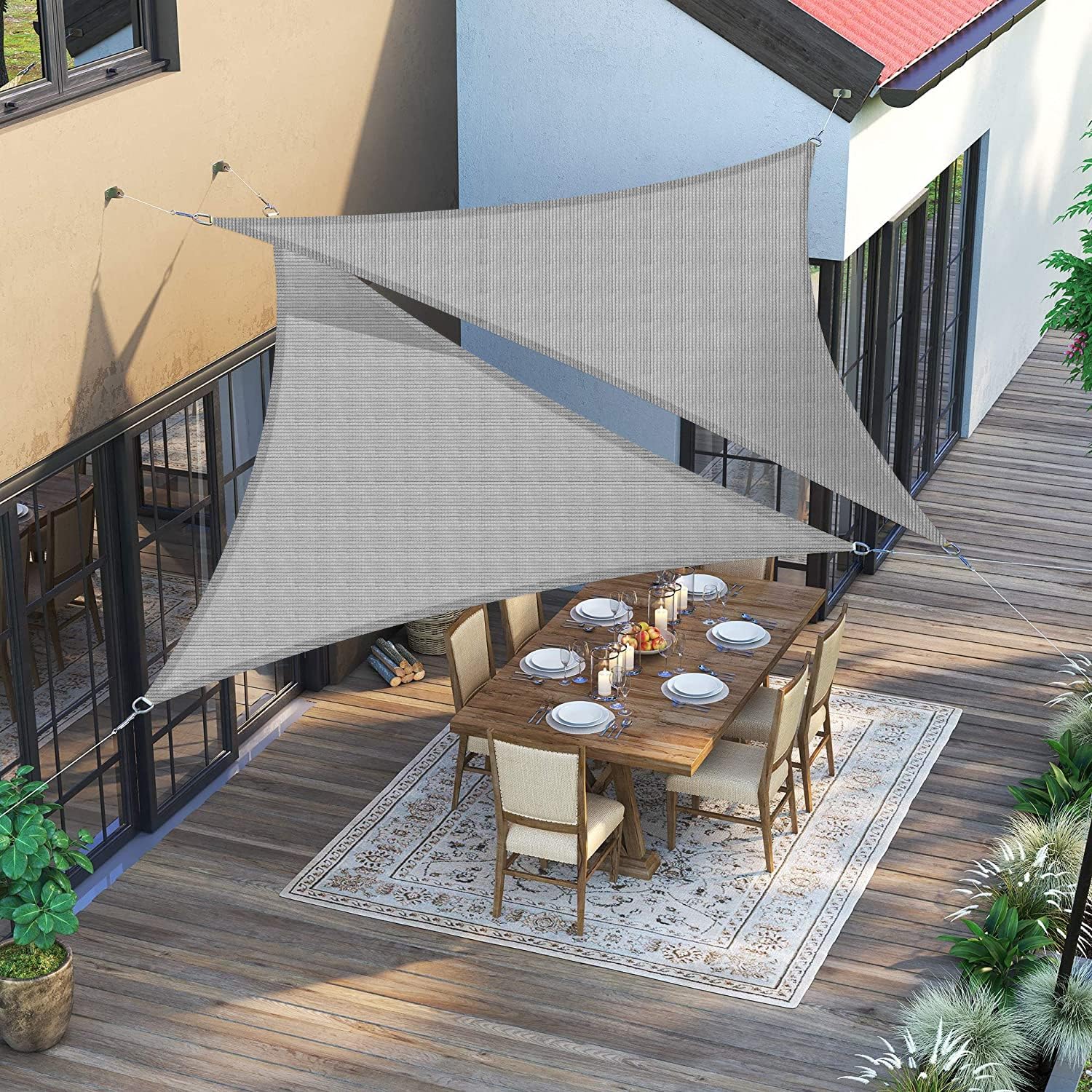 AwnPro 24' x 24' x 24' Shade Sail with Hardware Kit Heavy Duty Rectangular Shade Sail for Patio Garden Outdoor Amenities Blocking Sunlight