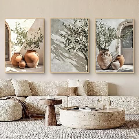 TROYSINC Juego de 3 cuadros vintage de olivo, póster astético de olivo, póster vintage de planta en maceta, cuadro de Italia Grecia, decoración de pared para salón, sin marco (40 x 50 cm, B)