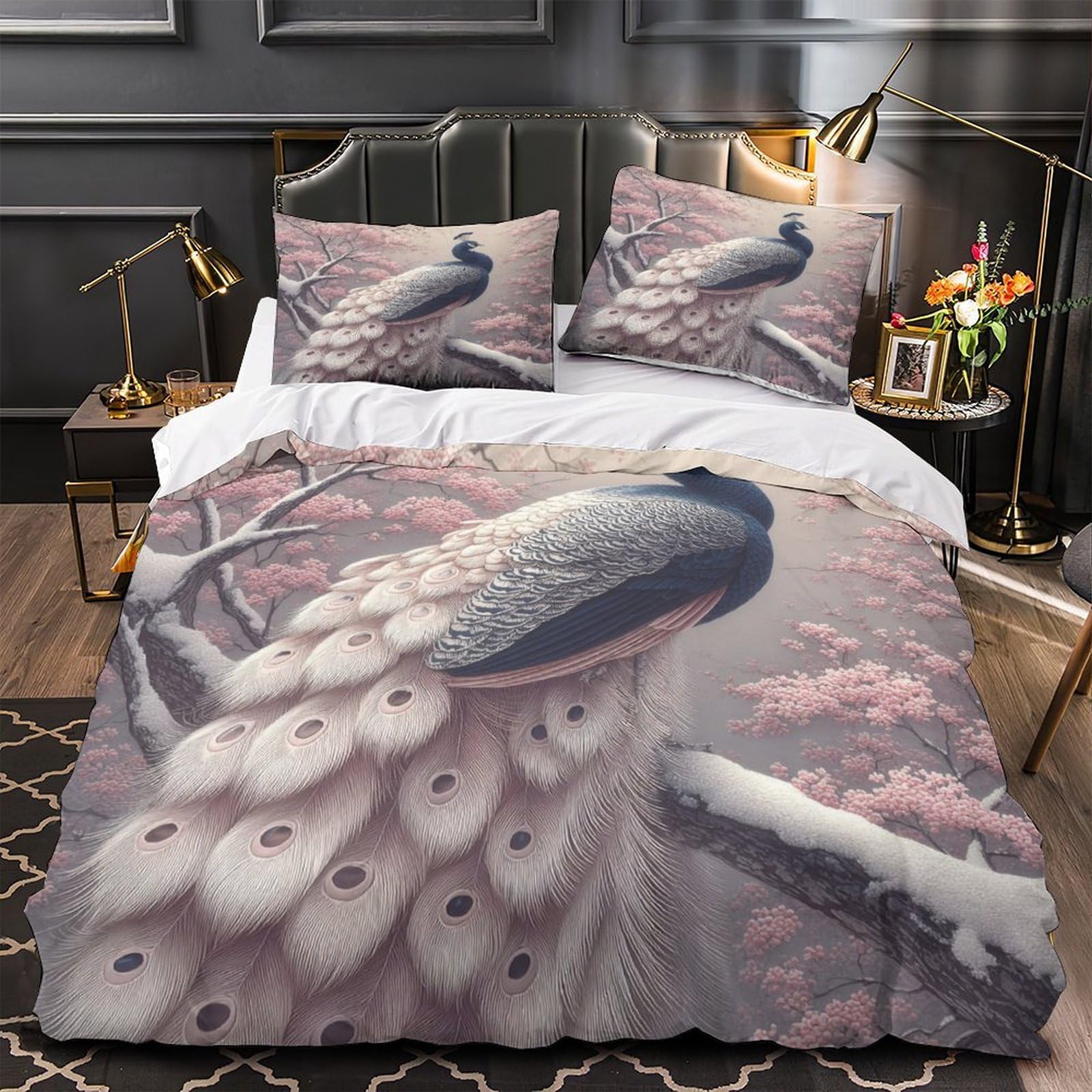 Housse de couette paon anti-tache lavable pour éliminer la corvée de repassage du lit