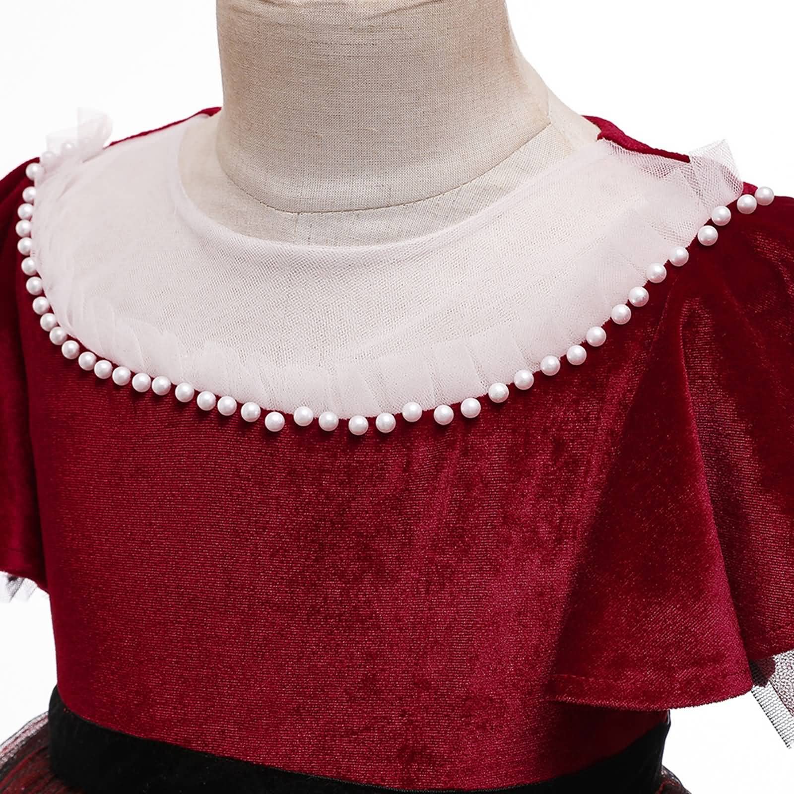 Gualiy Vestido para niñas, vestido de baile de graduación de 4 a 10 años, mangas con vuelo, vestido de tul negro con cuentas y manga corta