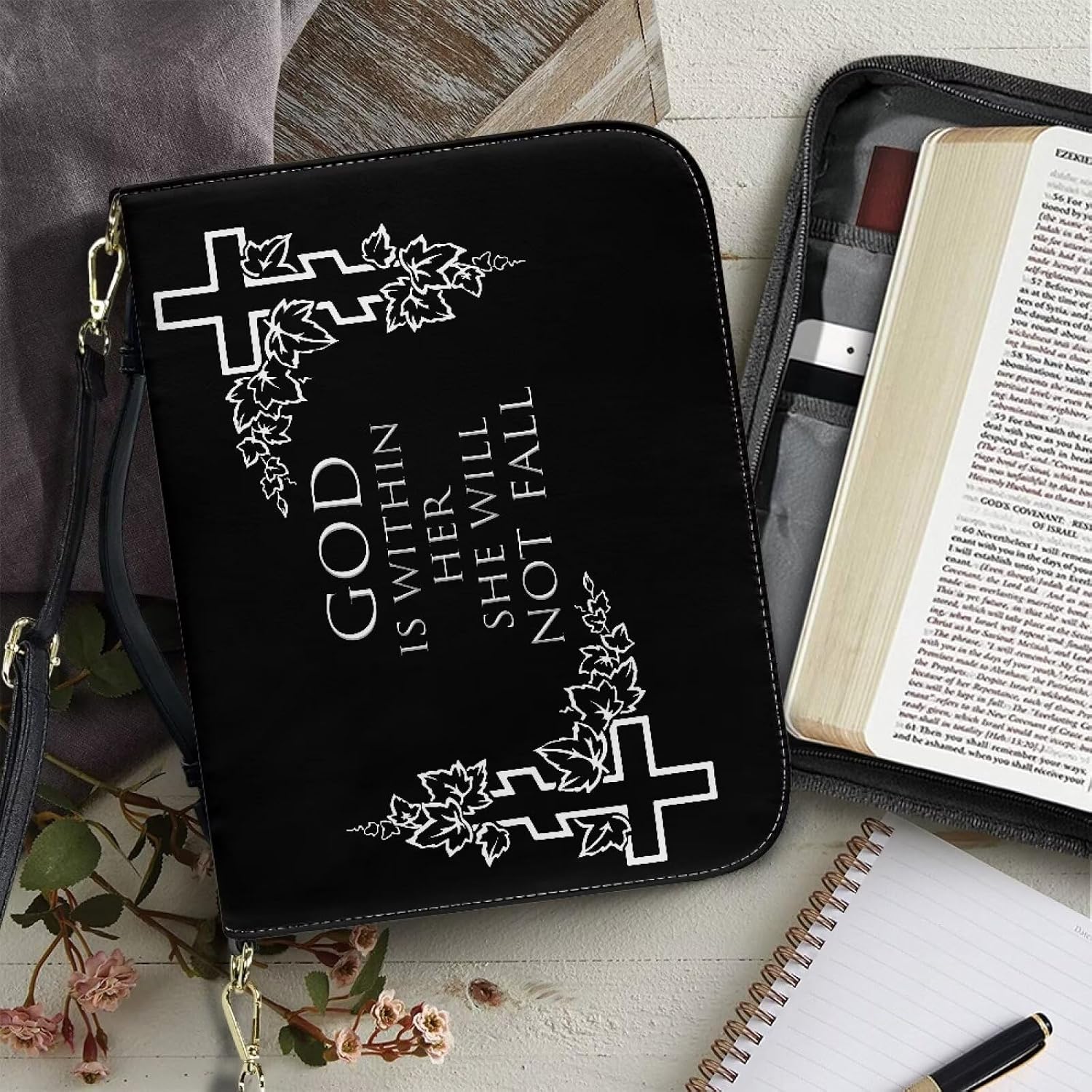 Bible Cover - Portable Bible Case with Shoulder Strap for Bible Study